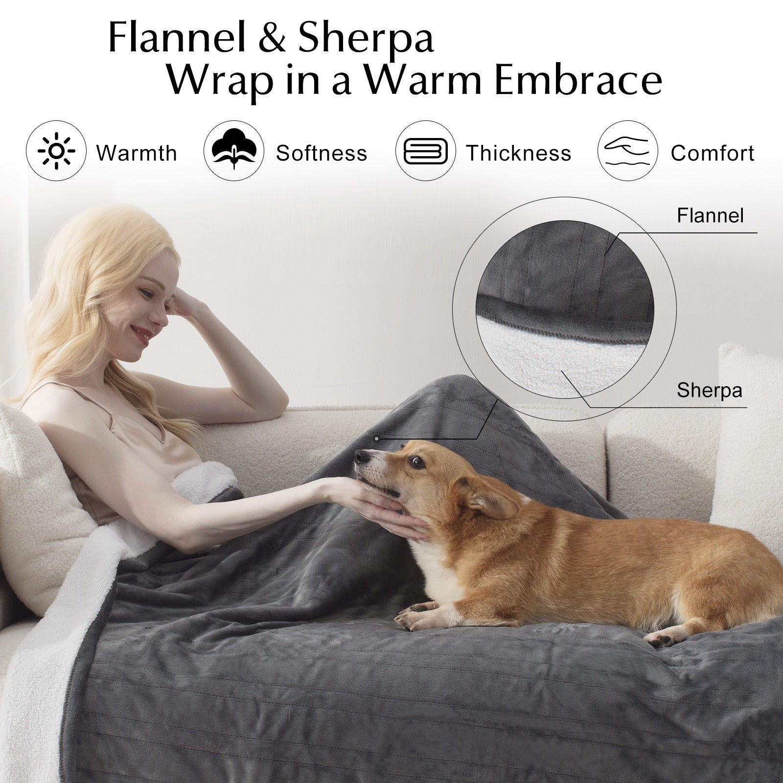 Electric Heated Throw Blanket – Temperature Control, Auto Shut-Off, Machine Washable