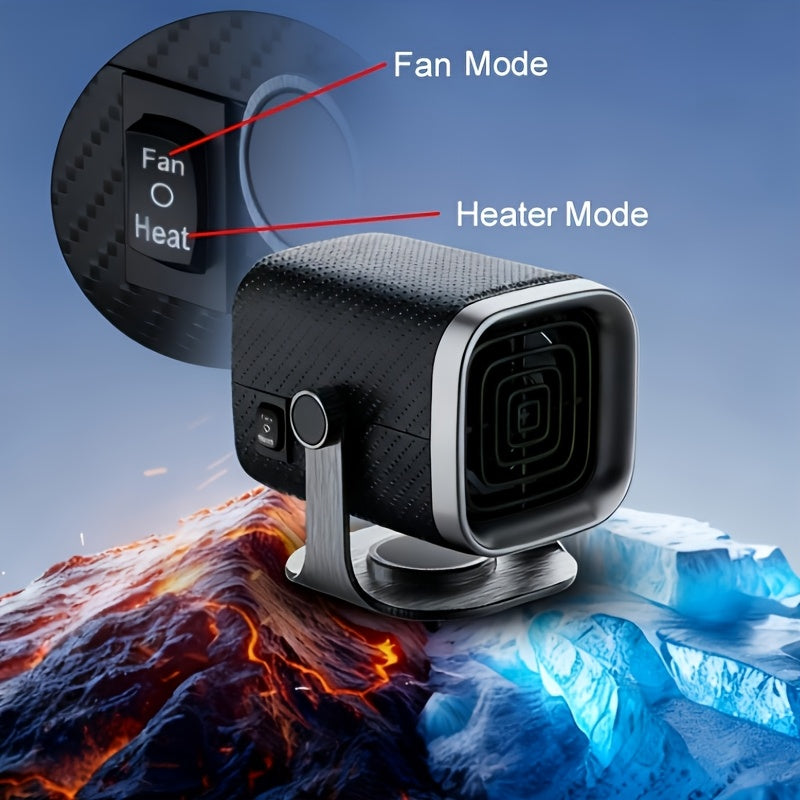 12V Portable Car Heater Defroster, 360° Rotating Base, Hot & Natural Air Modes for Windshield Defogging