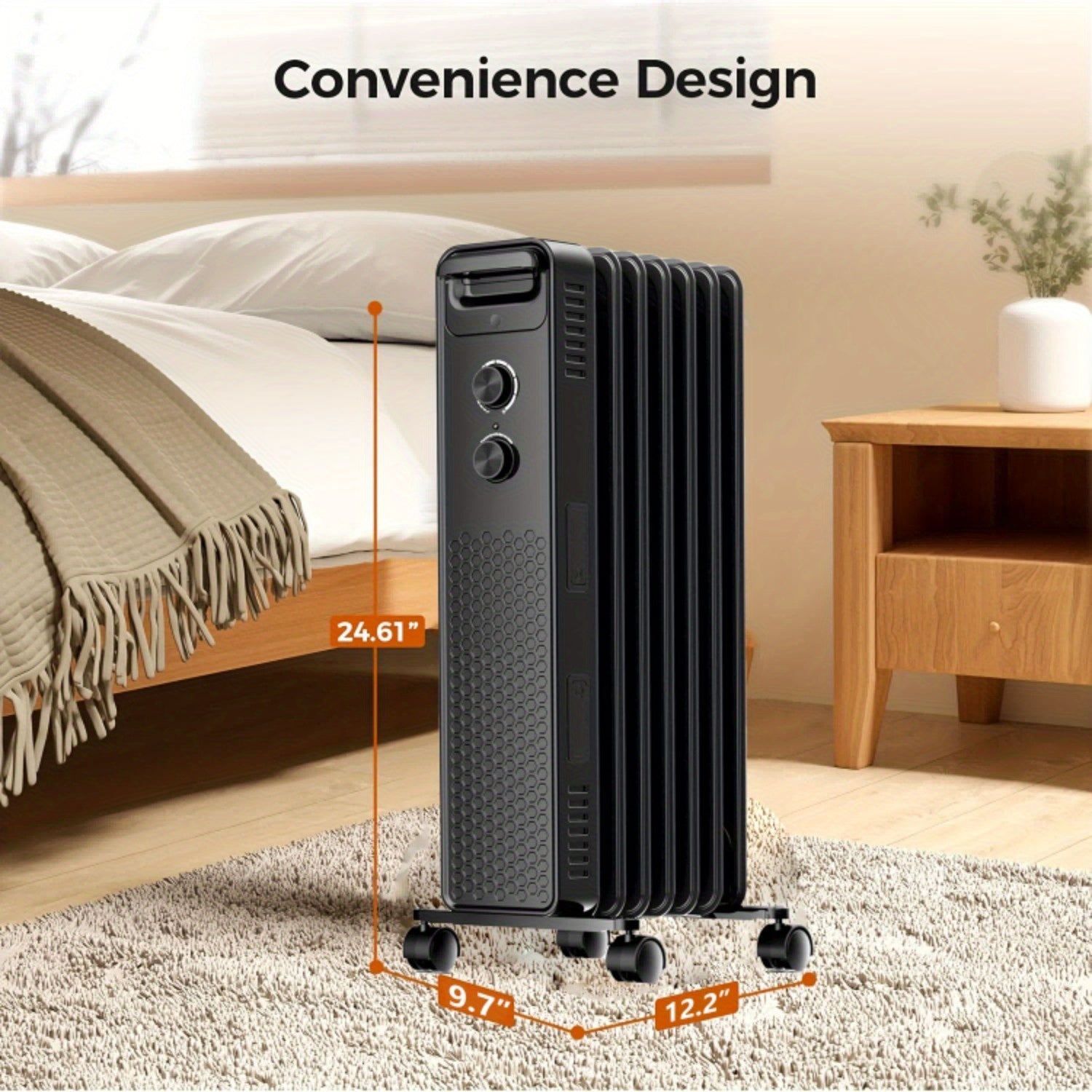 Oil-Filled Radiator Space Heater for Indoor Use – Electric Heater with Adjustable Thermostat & Safety Protection
