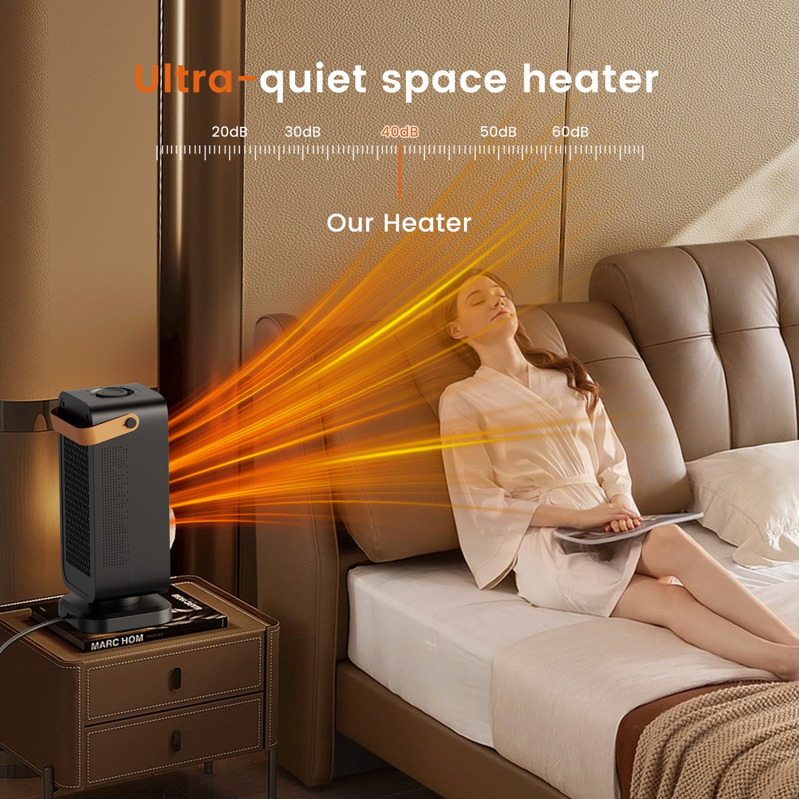 600–1200W PTC Ceramic Space Heater, Quiet Portable Electric Heater with Tip-Over & Overheat Protection for Home & Office