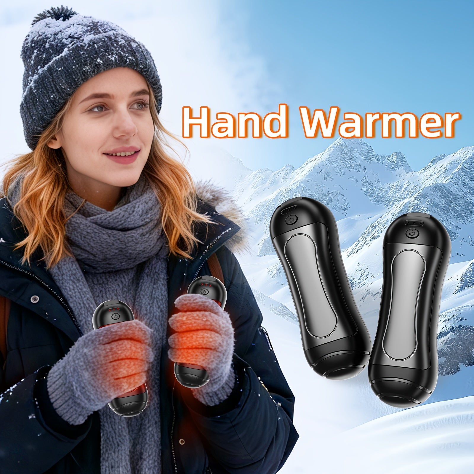 Rechargeable Hand Warmers 2-Pack with LED Light, Magnetic Electric Hand Heater, 3 Heating Modes, Dual-Sided Heat