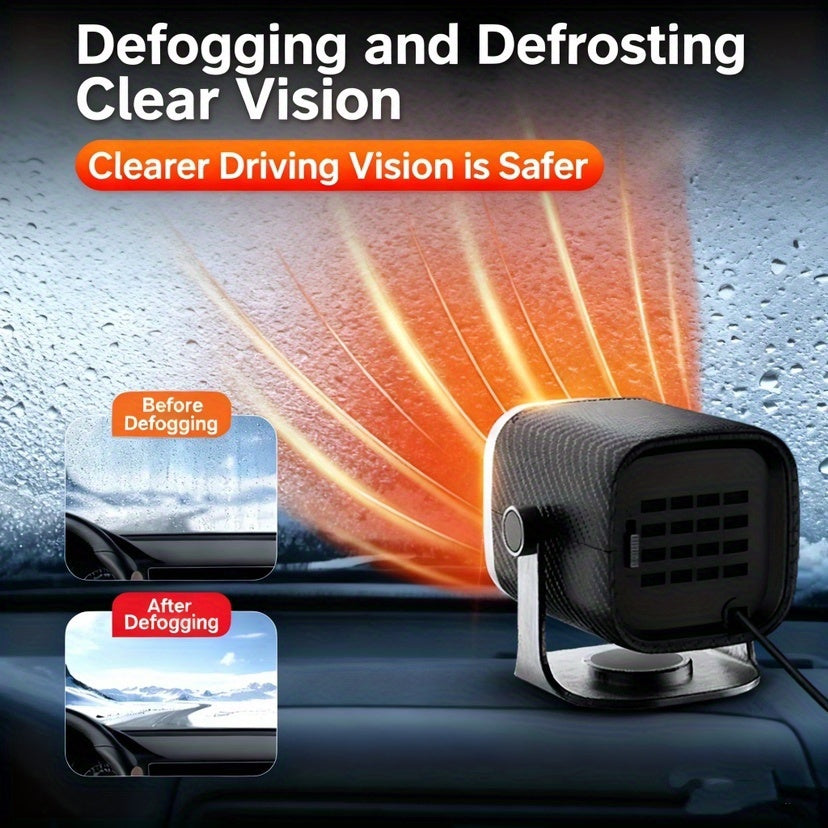 12V Portable Car Heater Defroster, 360° Rotating Base, Hot & Natural Air Modes for Windshield Defogging