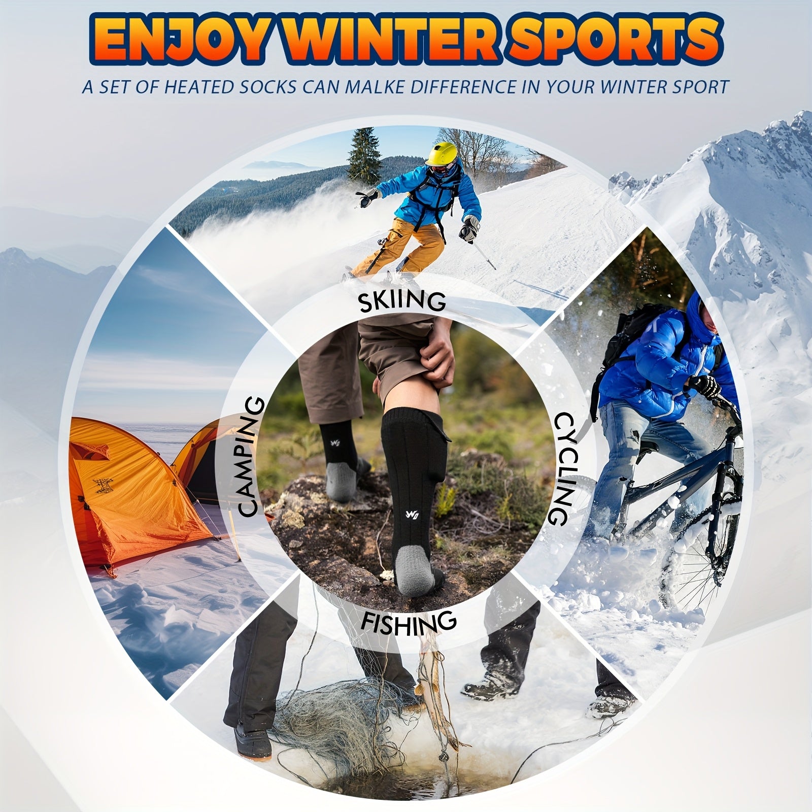 Heated Socks for Men & Women, 5000mAh Rechargeable Battery, Washable Electric Socks for Outdoor Activities