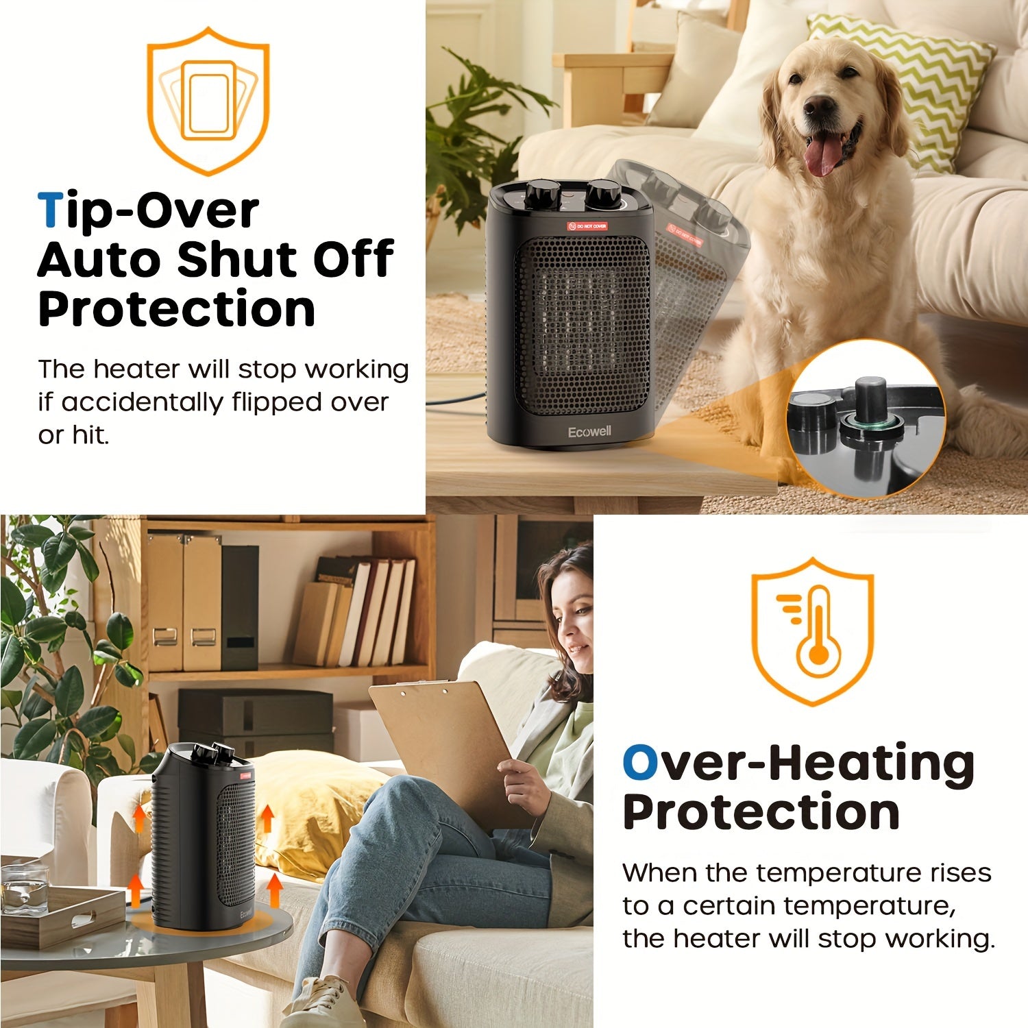 1500W Ceramic PTC Space Heater for Indoor Use – Portable Heater with 60° Oscillation & Safety Shut-Off