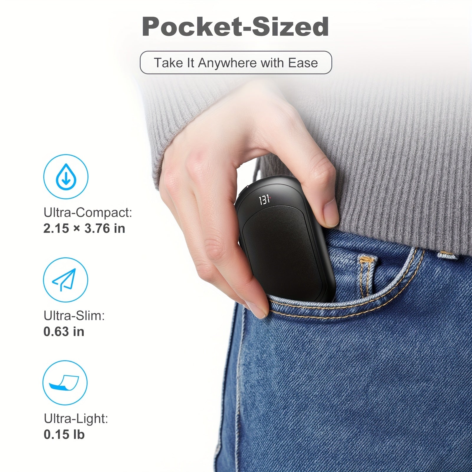 Rechargeable Magnetic Hand Warmers 2-Pack, Electric Pocket Heater, Dual-Sided Heating, 3 Temperature Modes