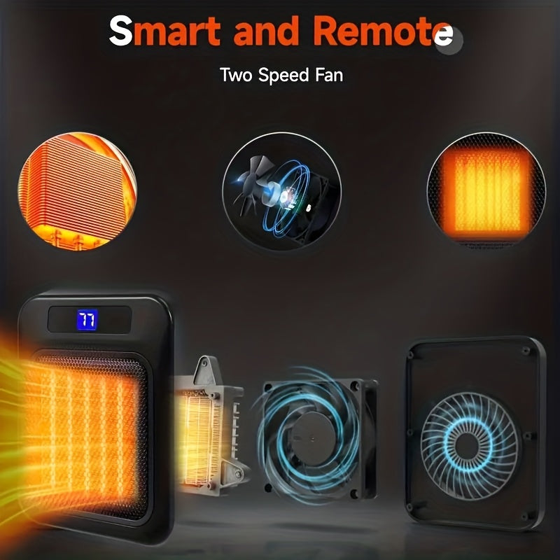 1500W Ceramic Space Heater for Indoor Use – Portable Electric Heater with Remote, Digital Display & Safety Protection