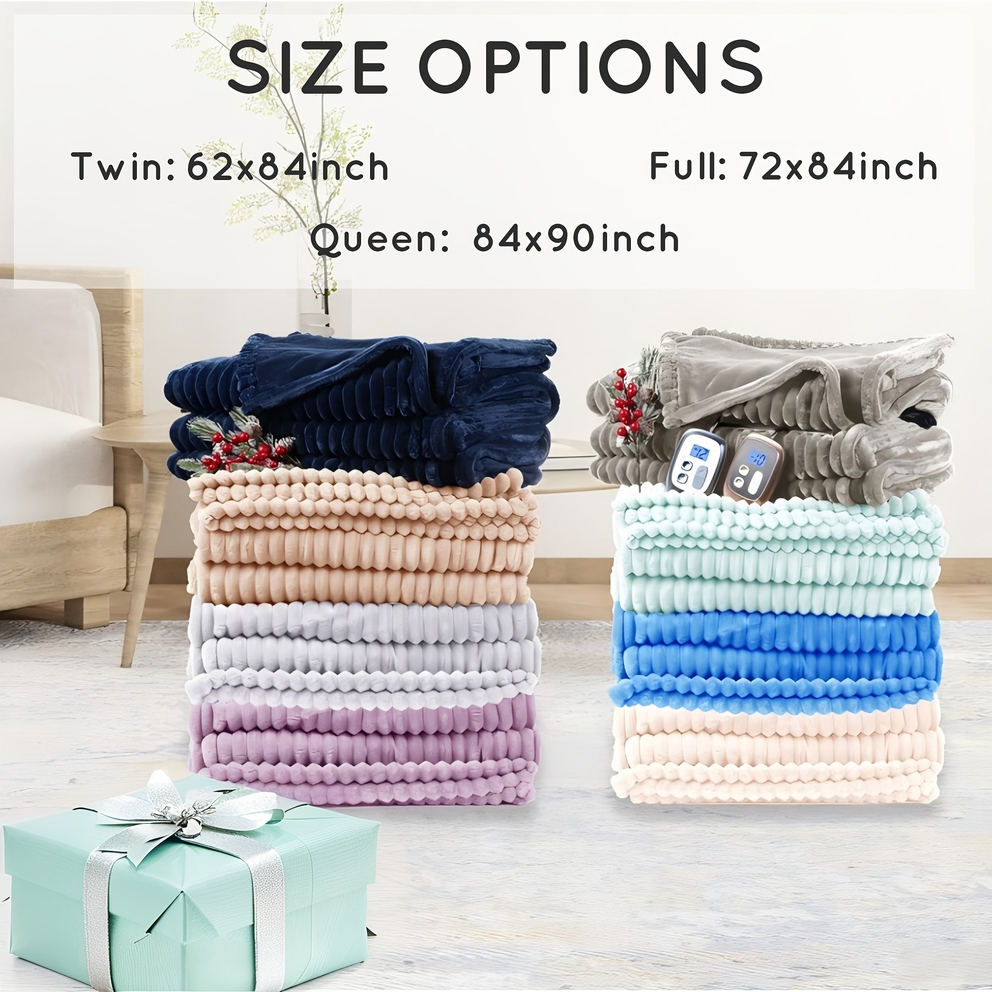 Electric Heated Blanket – Striped Flannel, Fast Heating, Washable