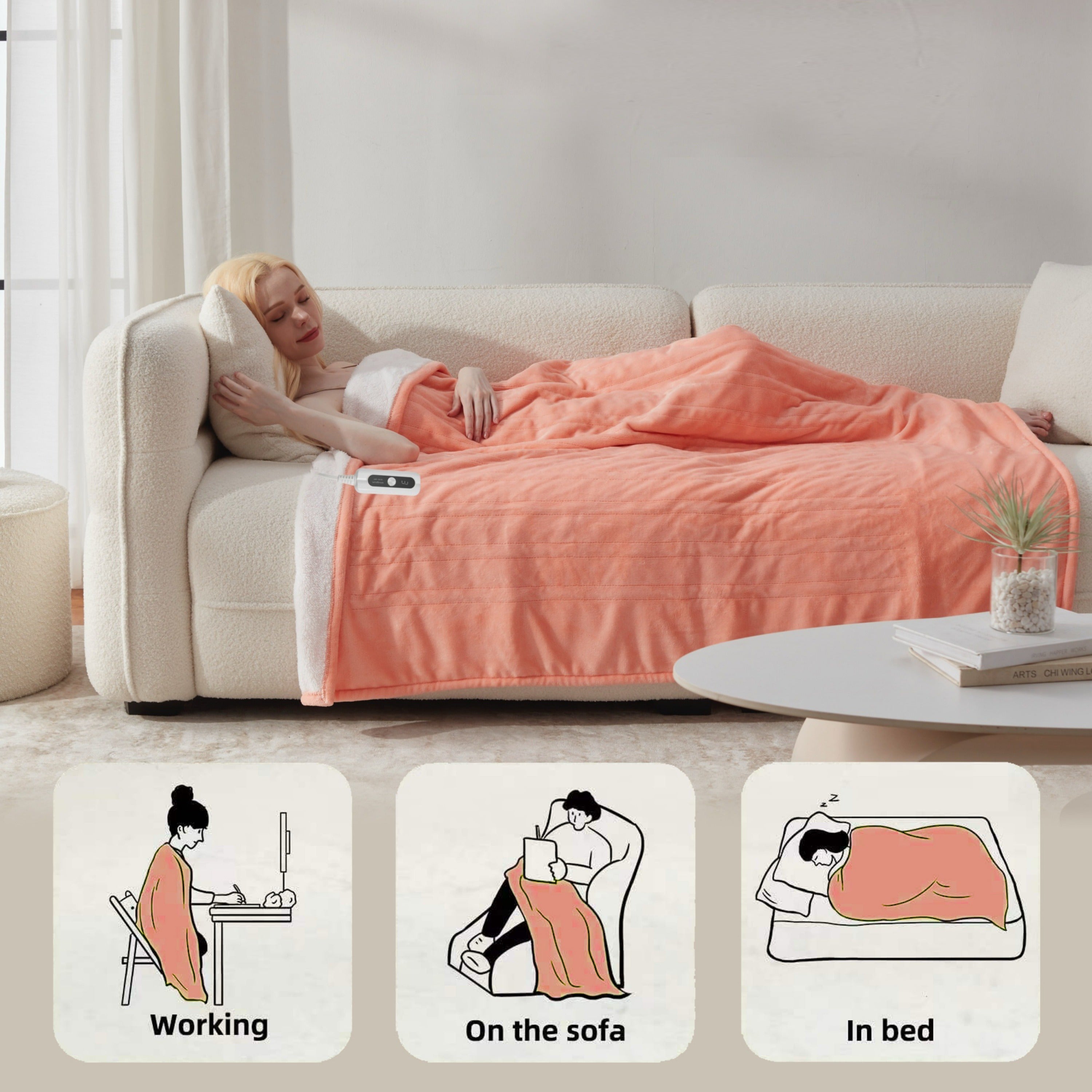 Electric Heated Throw Blanket – Temperature Control, Auto Shut-Off, Machine Washable