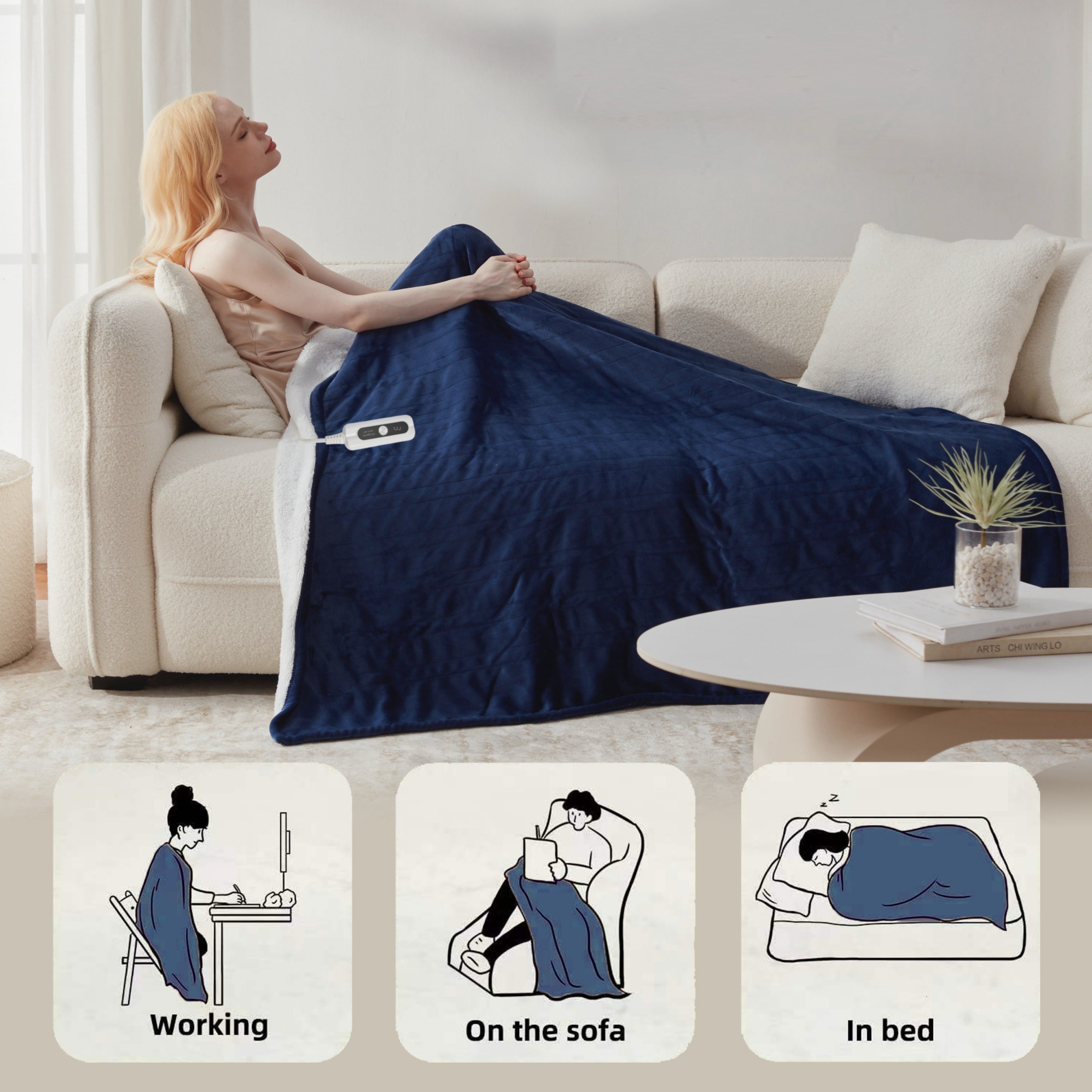 Electric Heated Throw Blanket – Temperature Control, Auto Shut-Off, Machine Washable