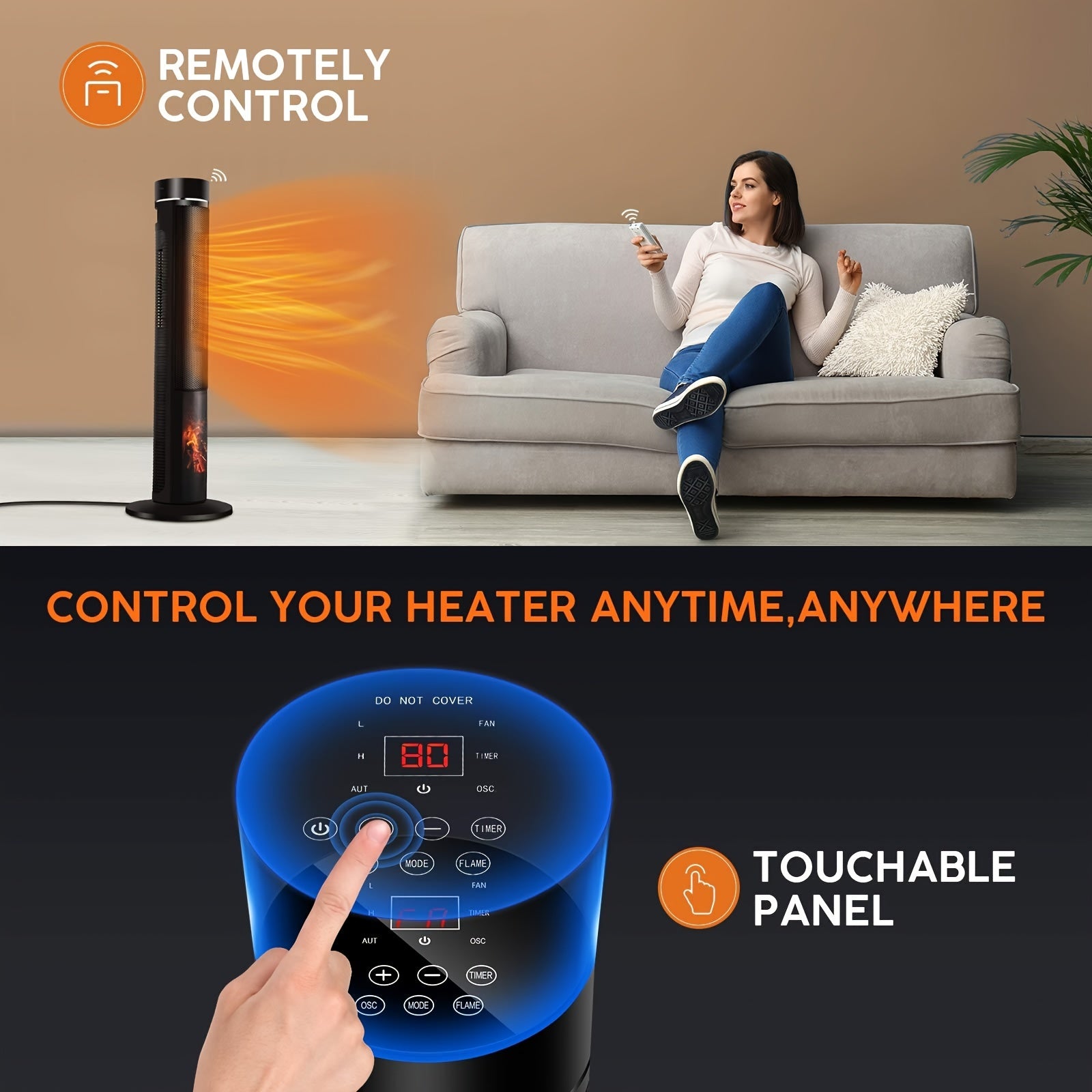 36-Inch Tower Space Heater for Indoor Use – 1500W Electric Heater with Remote, Thermostat & Oscillation