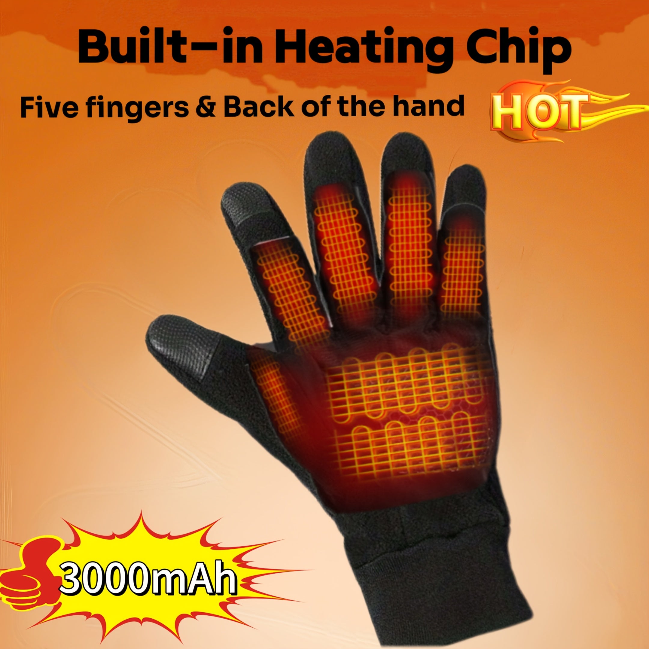 Rechargeable Heated Gloves, 3000mAh Battery, Adjustable Heat Winter Gloves for Skiing, Cycling & Outdoor Activities
