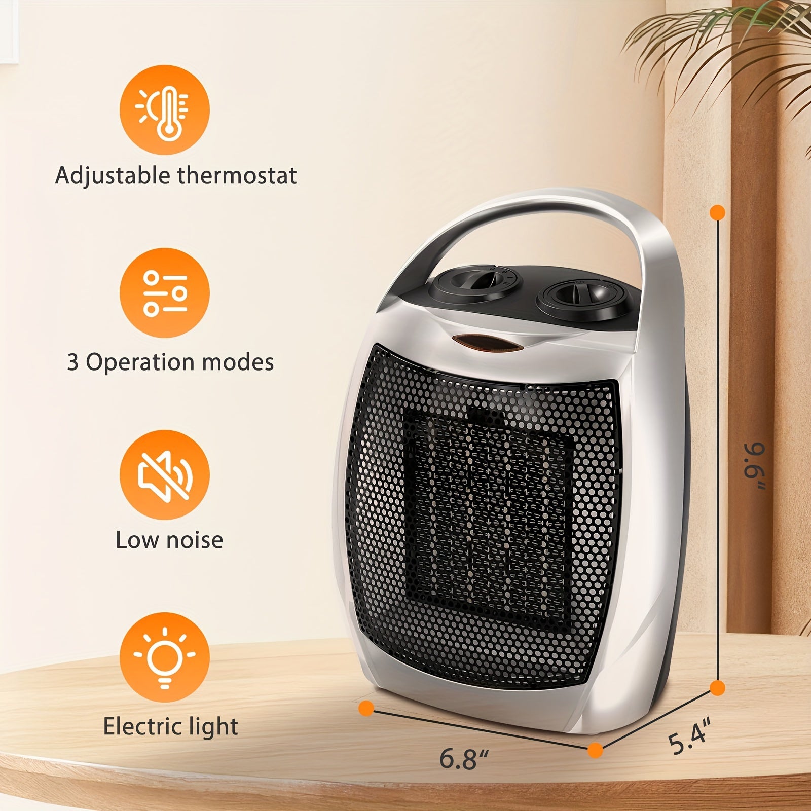 1500W Ceramic Space Heater for Indoor Use – Portable Electric Heater with Adjustable Thermostat