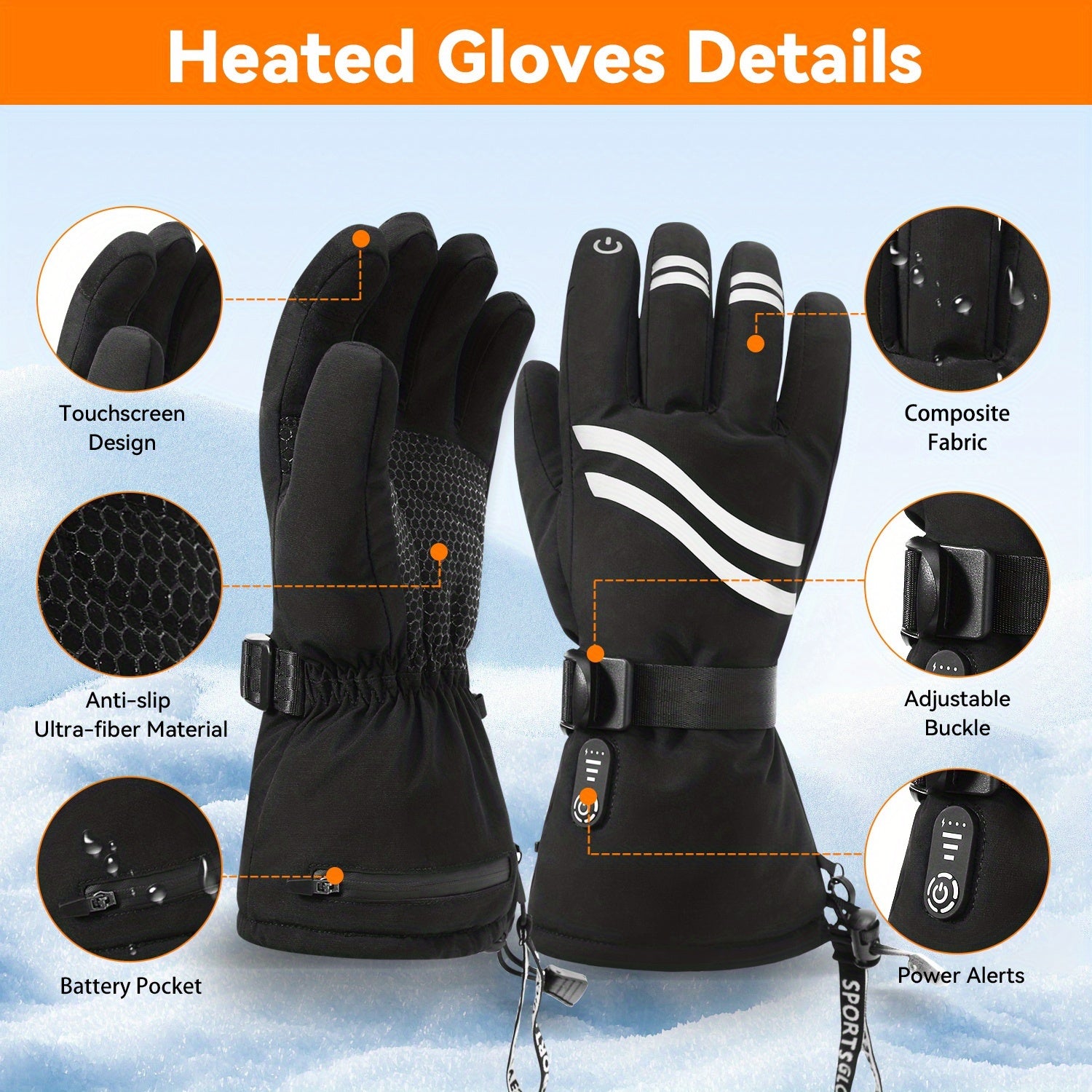 Electric Heated Gloves for Men & Women, Rechargeable Winter Thermal Gloves for Cold Weather Work, Skiing & Outdoor Use