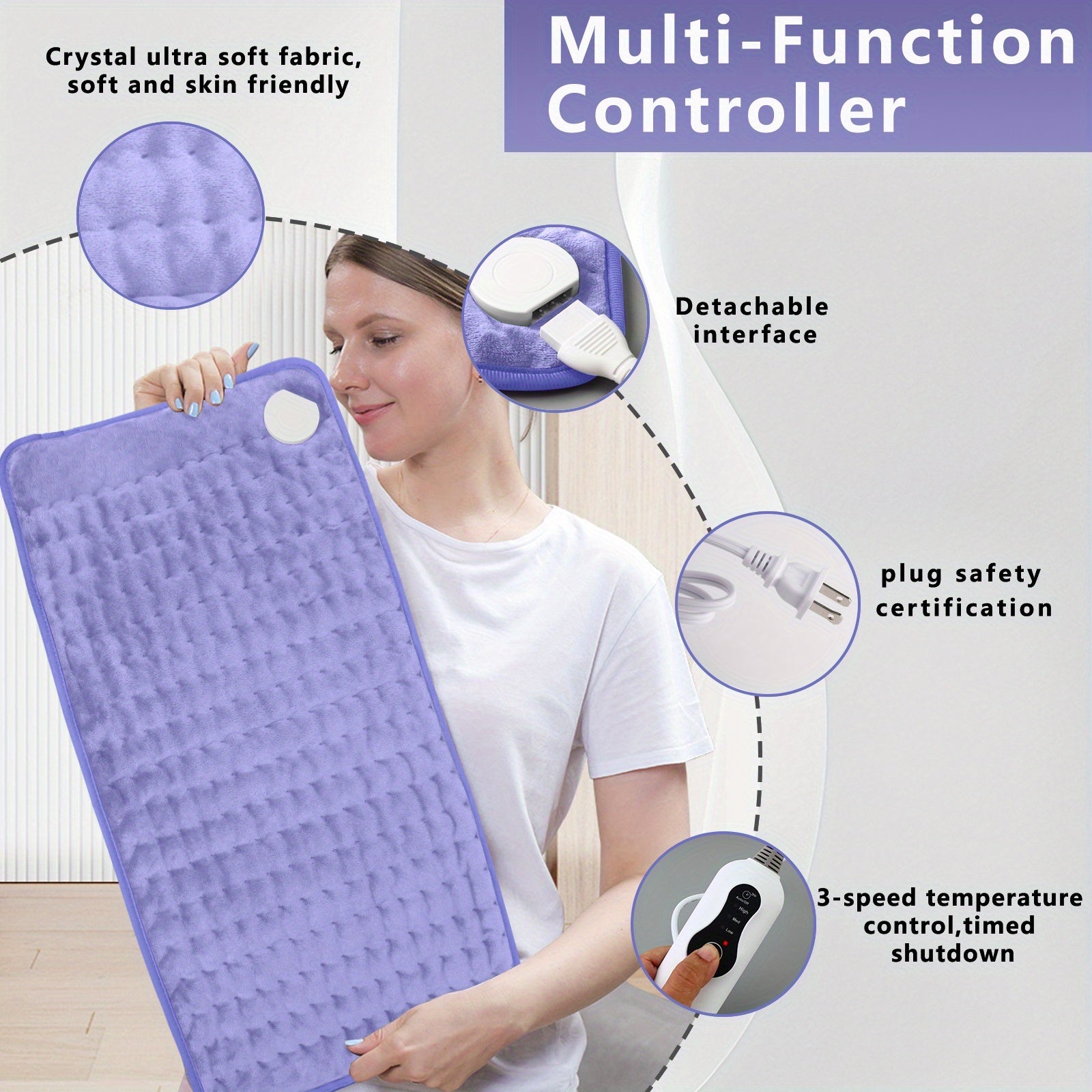 Electric Heating Pad for Back & Body – 24×12 in, 3 Heat Levels, Dry & Moist Heat, Auto Shut-Off