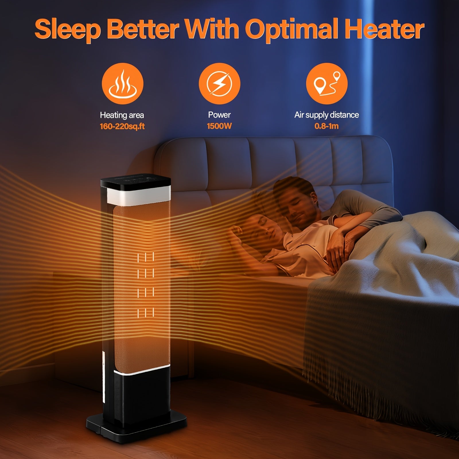 1500W Tower Space Heater for Indoor Use – Electric Heater with Remote Control, Thermostat & Timer
