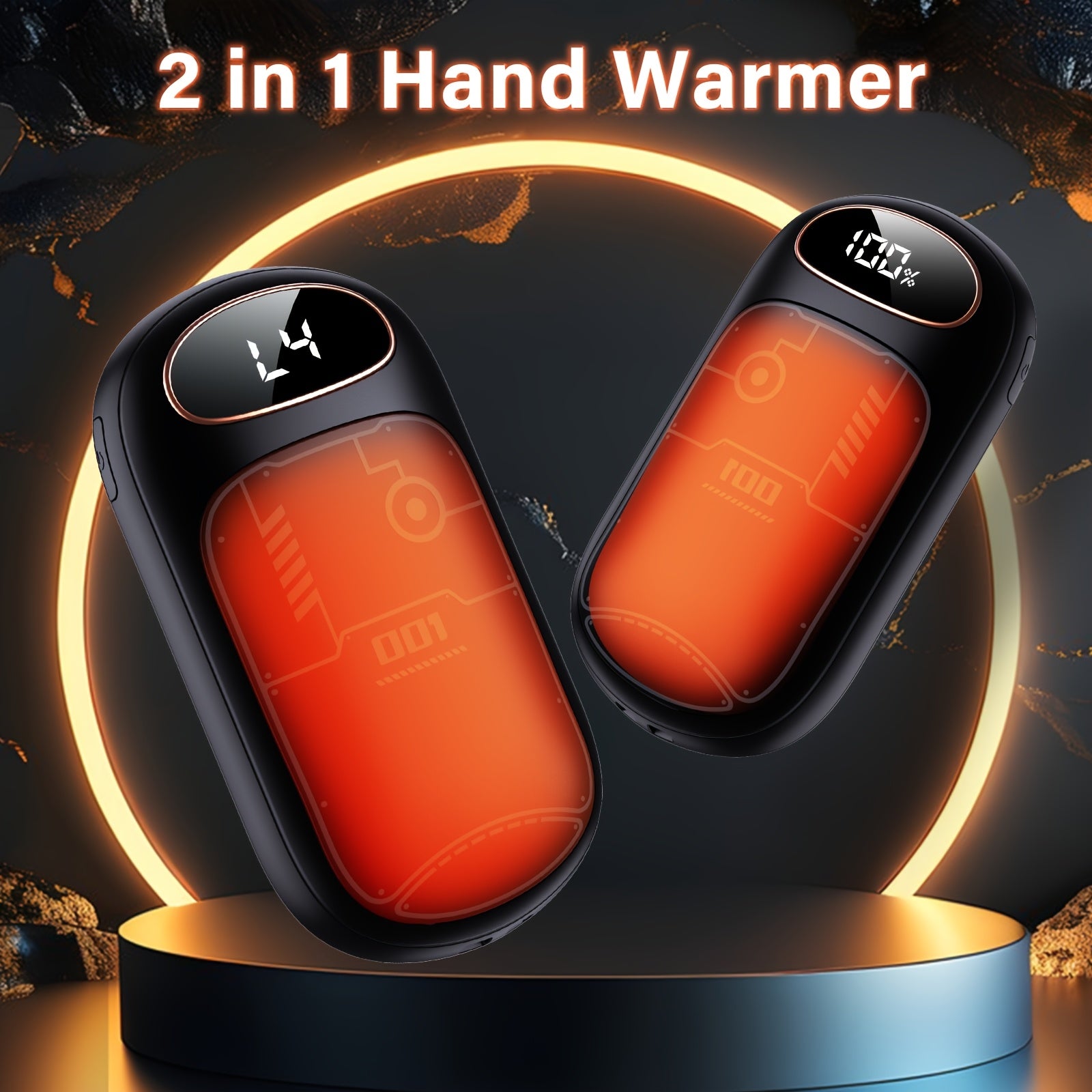 Rechargeable Electric Hand Warmers 2-Pack with LED Display, USB-C Powered Pocket Heater, Long-Lasting Heat