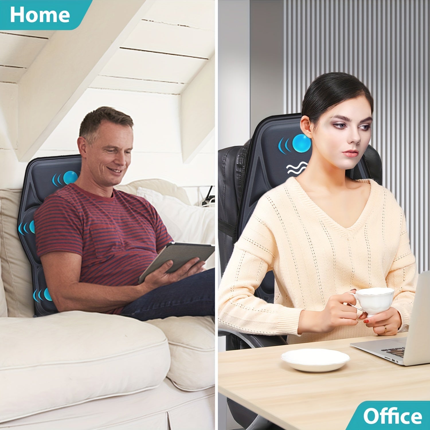 Heated Massage Chair Cushion with Lumbar Support, 9 Massage Modes, Plug-In Back & Seat Massager