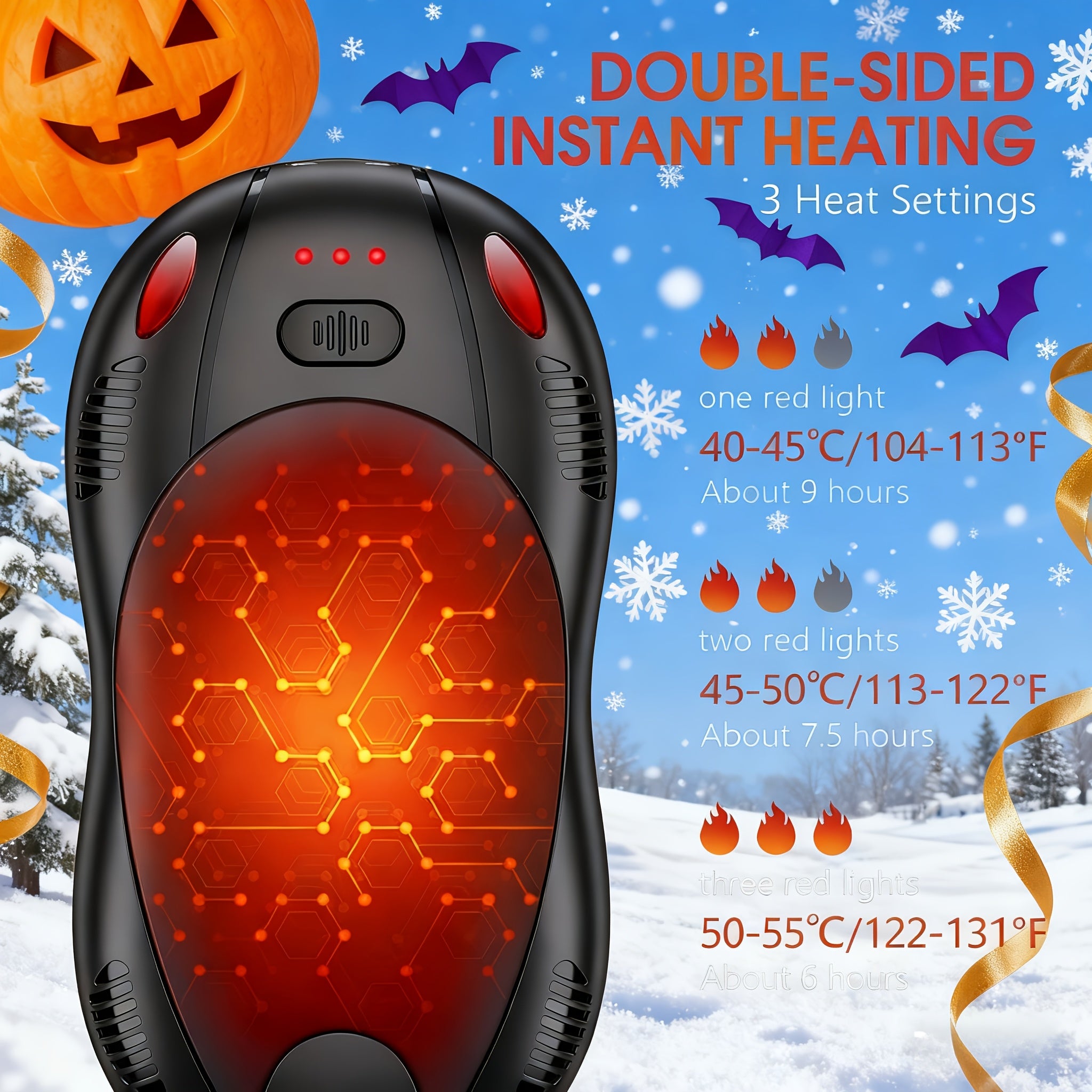 Rechargeable Magnetic Hand Warmer 2-in-1, Double-Sided Heating, 3 Temperature Levels, Portable Electric Hand Heater