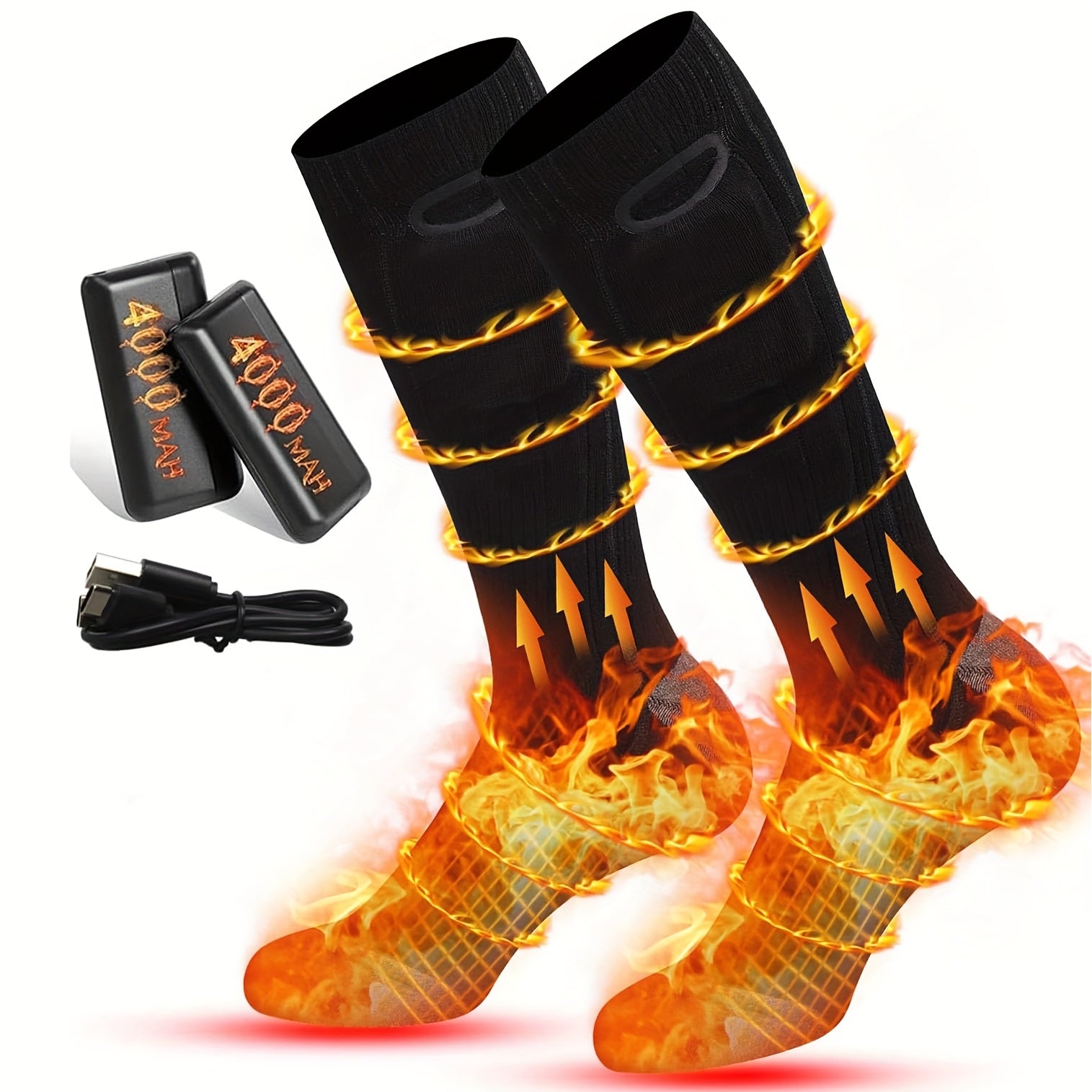 Wool Heated Socks, 4000mAh Rechargeable Battery, 3 Heat Levels, Electric Winter Socks for Outdoor Activities