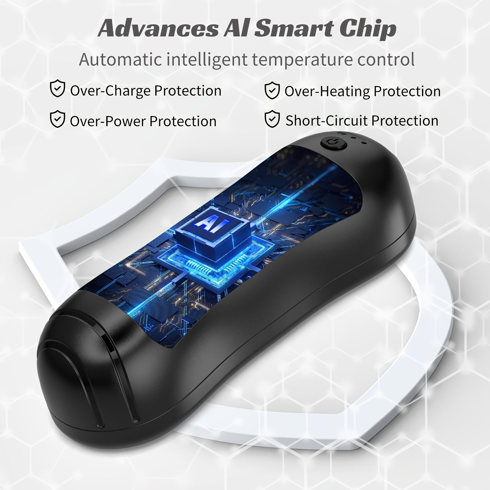 Rechargeable Hand Warmers 2-Pack with LED Light, Magnetic Electric Hand Heater, 3 Heating Modes, Dual-Sided Heat