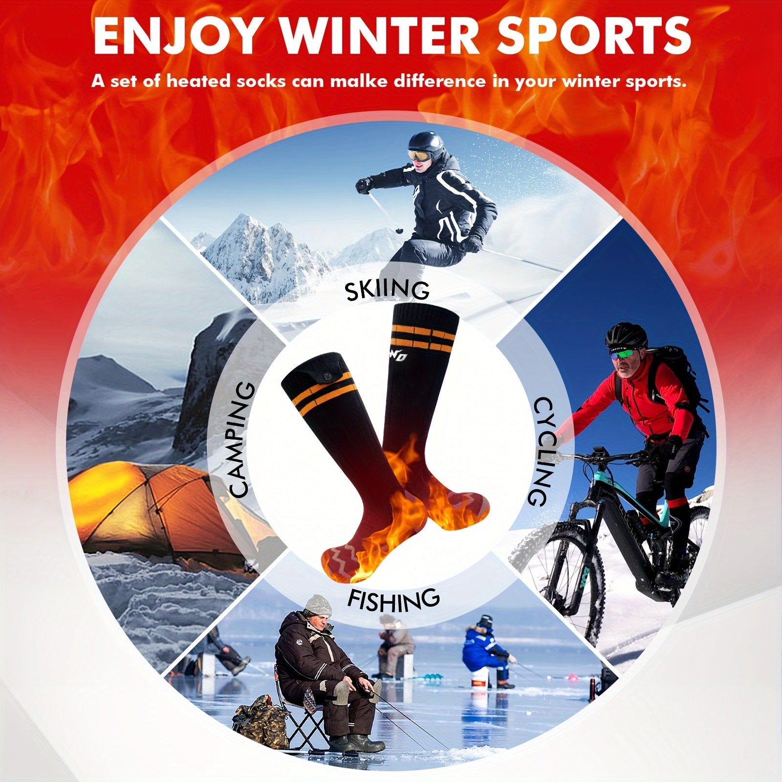 Rechargeable Heated Socks, 5000mAh Battery, Washable Electric Winter Socks for Camping, Hiking & Skiing