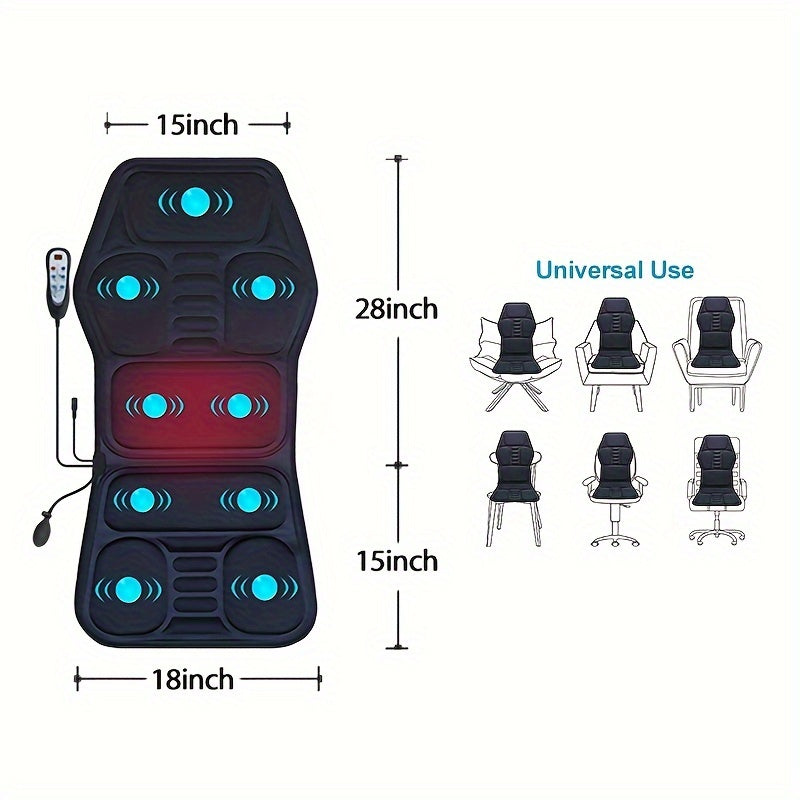 Heated Massage Chair Cushion with Lumbar Support, 9 Massage Modes, Plug-In Back & Seat Massager