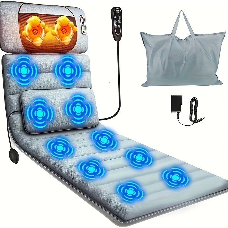 Full Body Massage Mat with Heat & Shiatsu Neck Pillow, 10 Vibration Motors, Foldable Massage Mattress