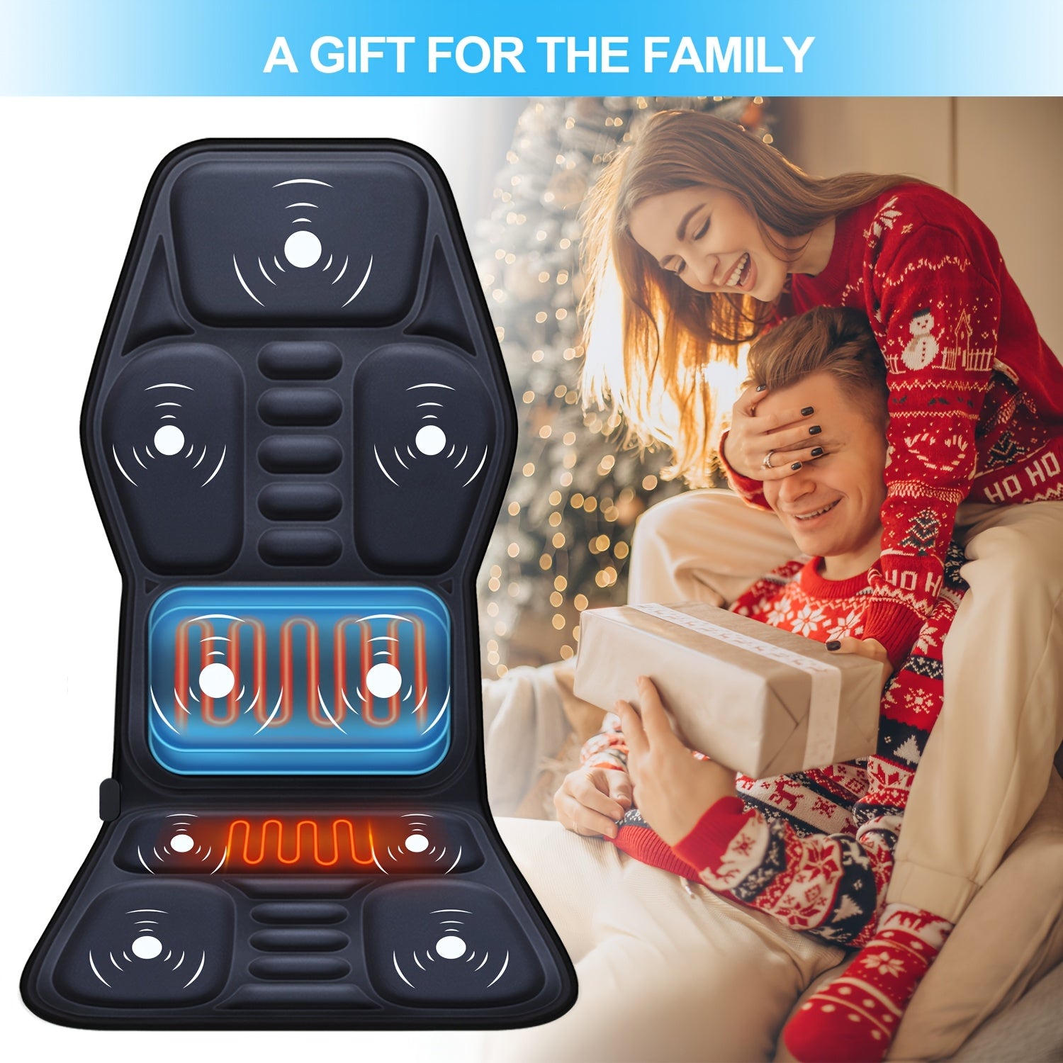 Heated Massage Chair Cushion with Lumbar Support, 9 Massage Modes, Plug-In Back & Seat Massager