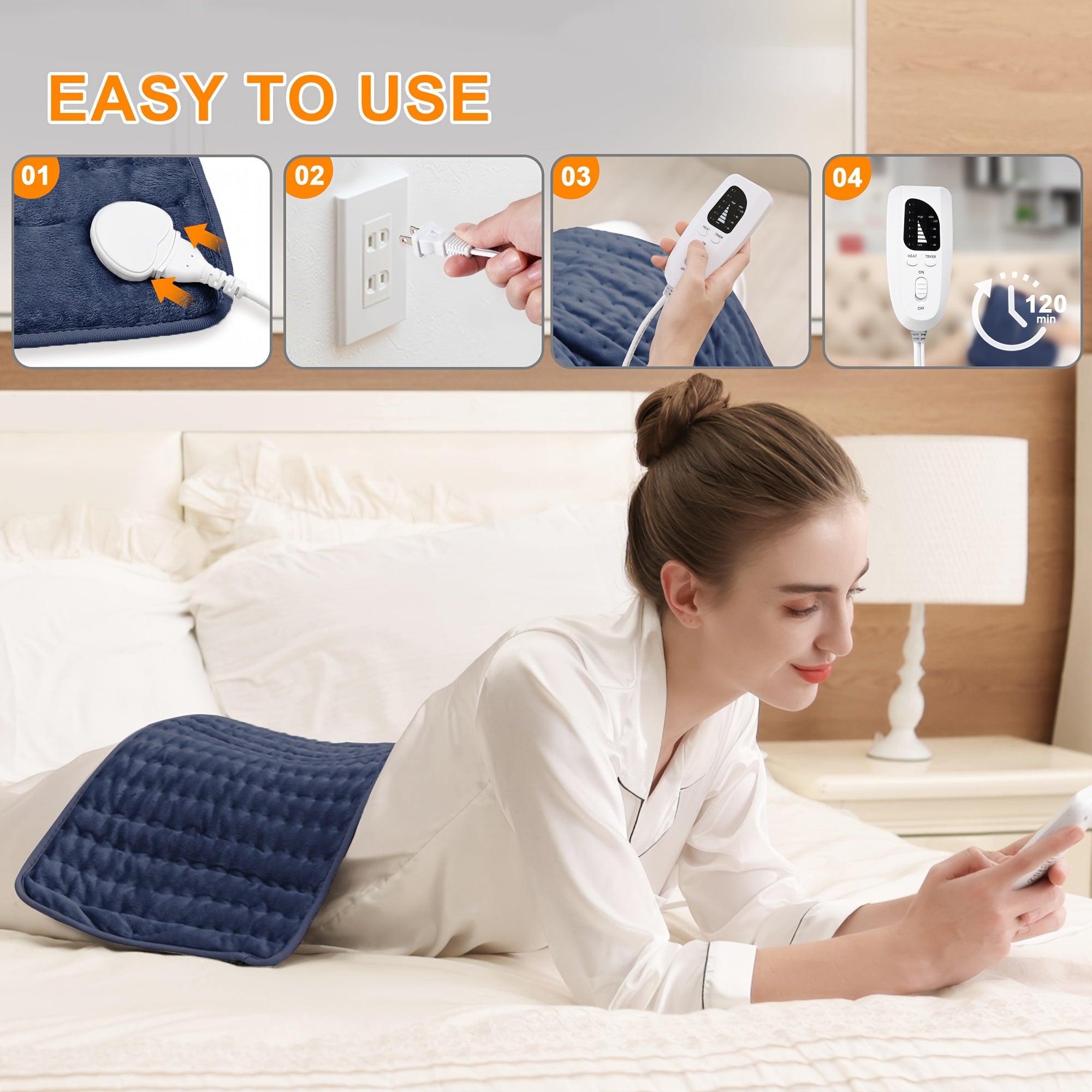 Extra Large Electric Heating Pad – 24×12 in, Fast Heating, 6 Heat Levels, Auto Shut-Off