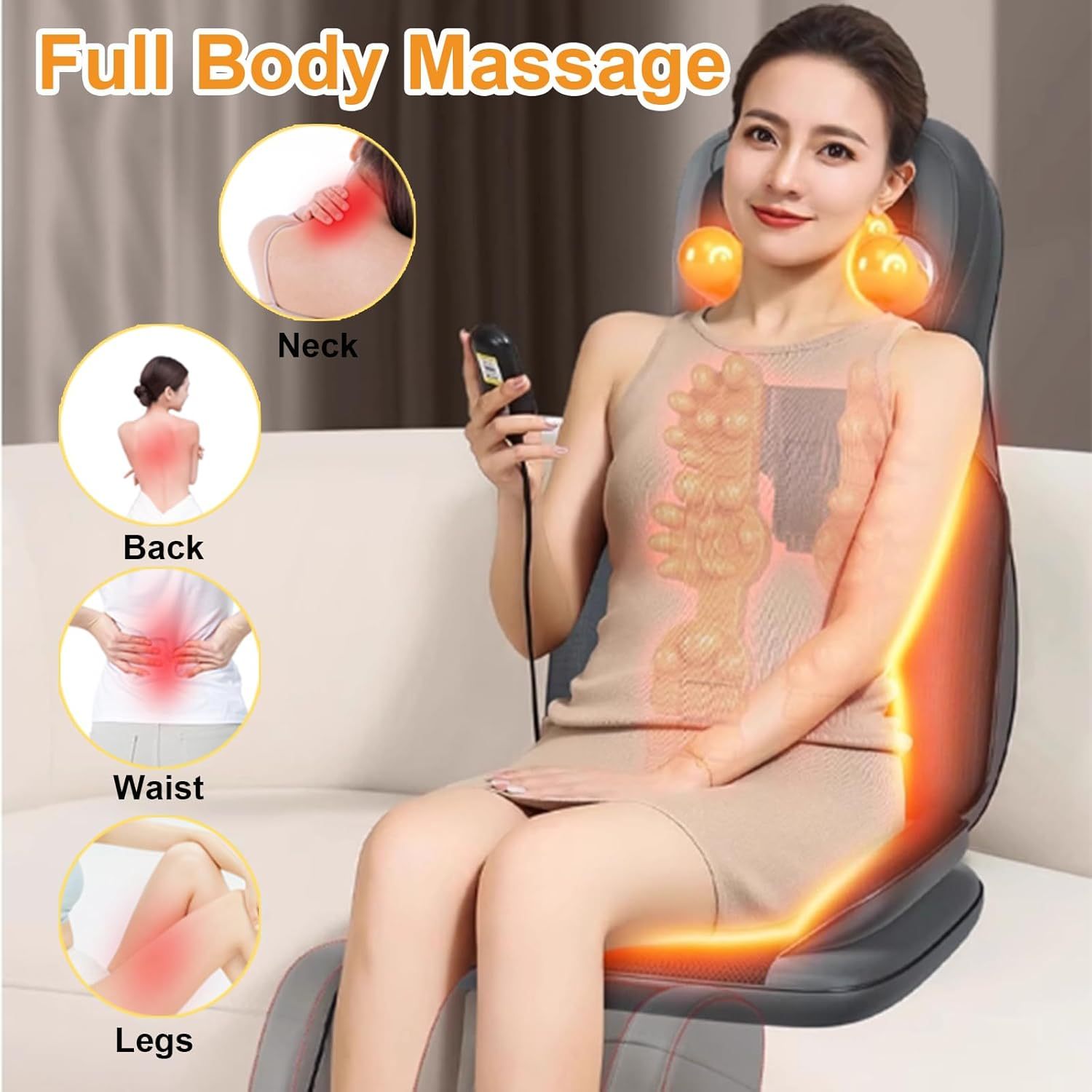 Full Body Massage Cushion for Neck Back & Waist, Vibration Massage Pad, Foldable for Home Office & Car