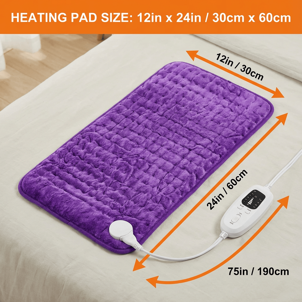 Extra Large Electric Heating Pad – 24×12 in, 6 Heat Levels, Fast Heating, Auto Shut-Off