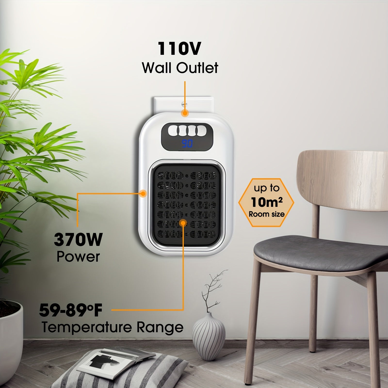 Wall-Mounted Electric Space Heater for Indoor Use – Adjustable Thermostat, Timer & LED Display
