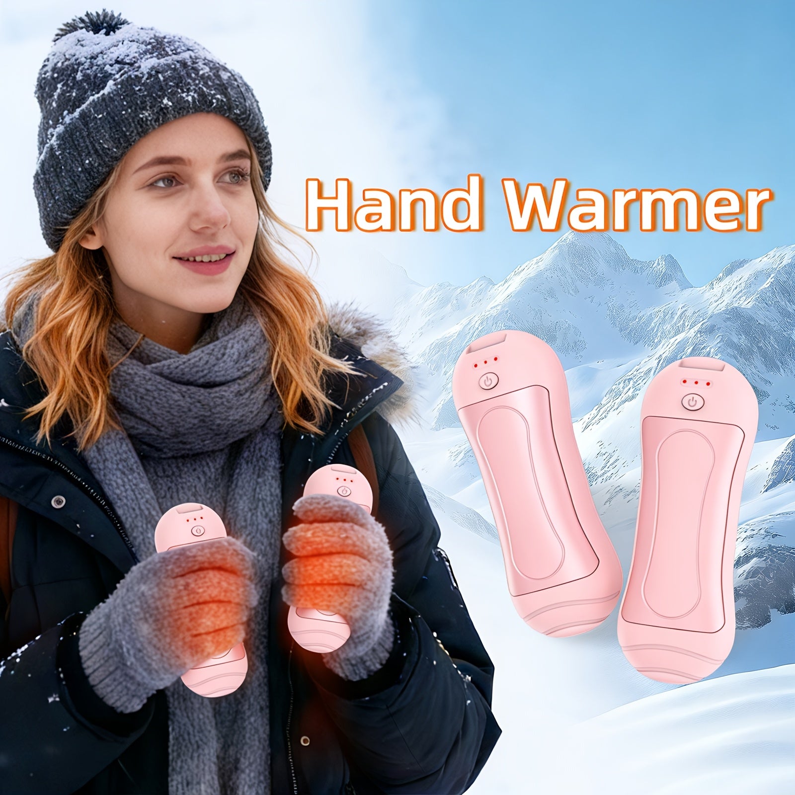 Rechargeable Hand Warmers 2-Pack with LED Light, Magnetic Electric Hand Heater, 3 Heating Modes, Dual-Sided Heat