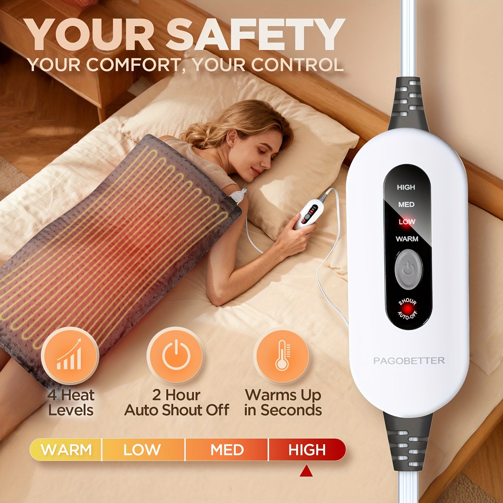 Electric Heating Pad for Back & Abdomen – Adjustable Heat, Auto Shut-Off