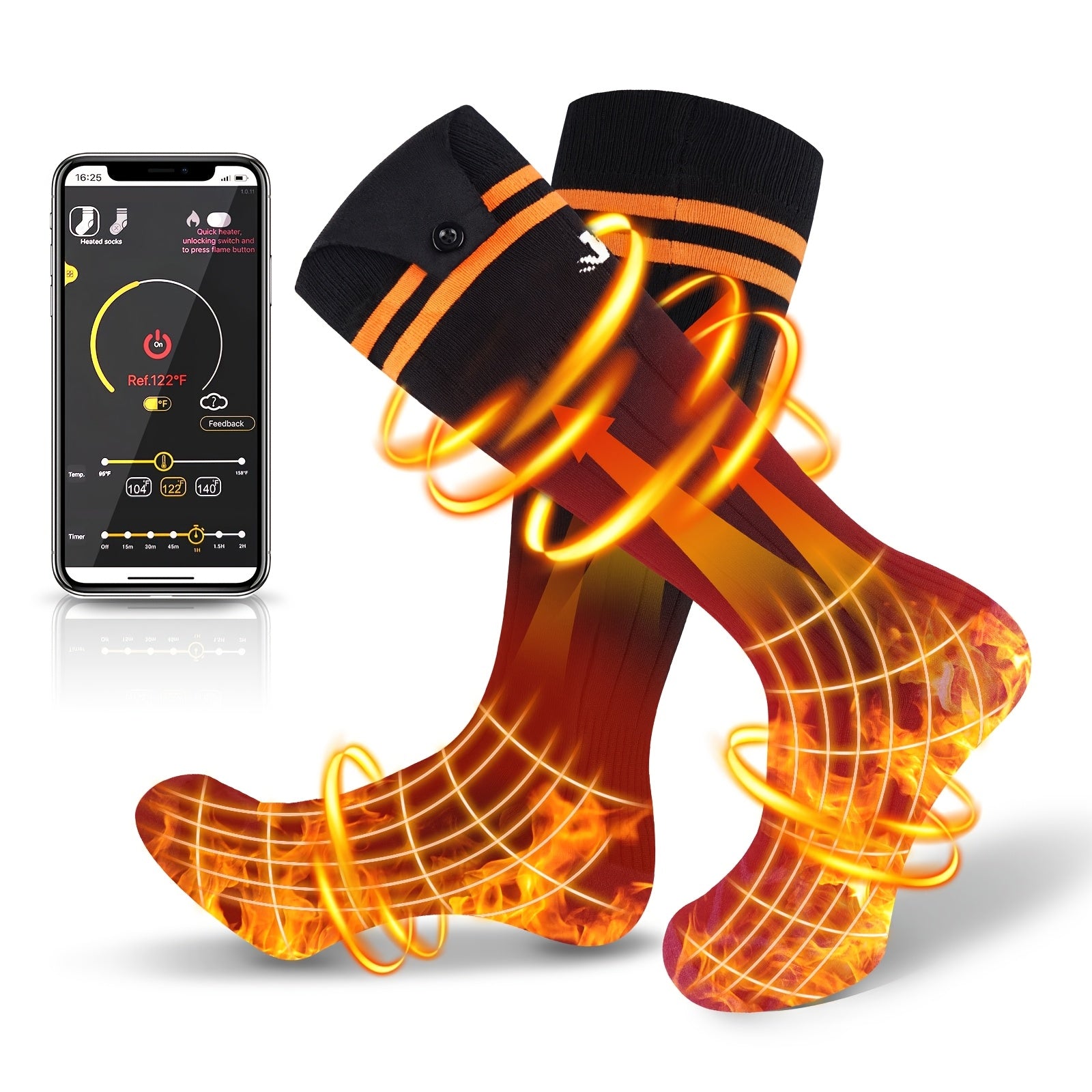 Rechargeable Heated Socks, 5000mAh Battery, Washable Electric Winter Socks for Camping, Hiking & Skiing