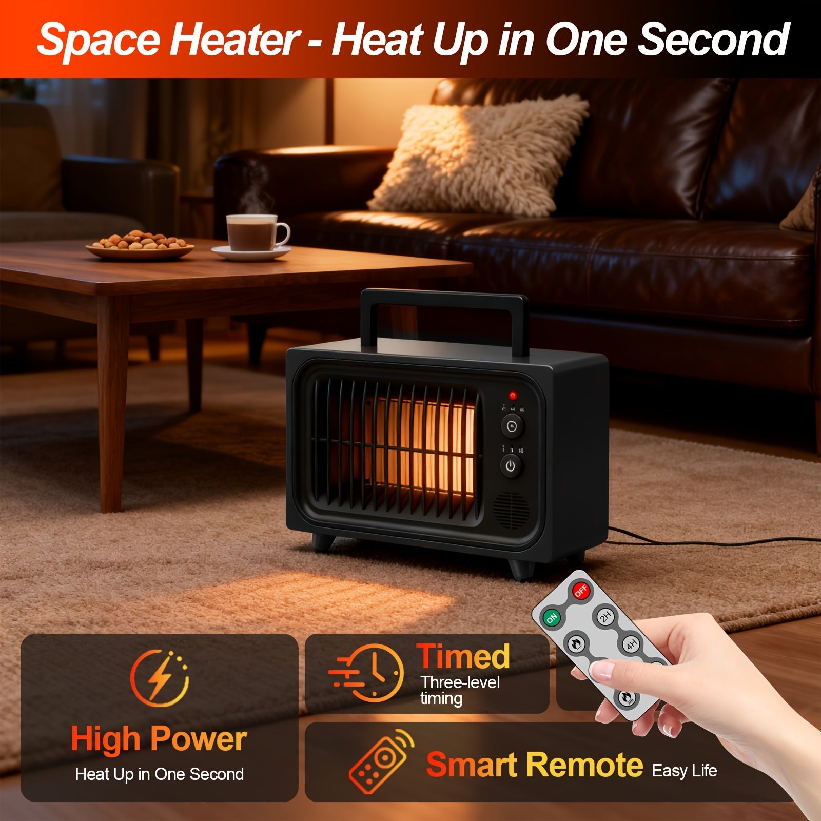 Small Ceramic Space Heater for Indoor Use – Portable Electric Heater with Safety Shut-Off