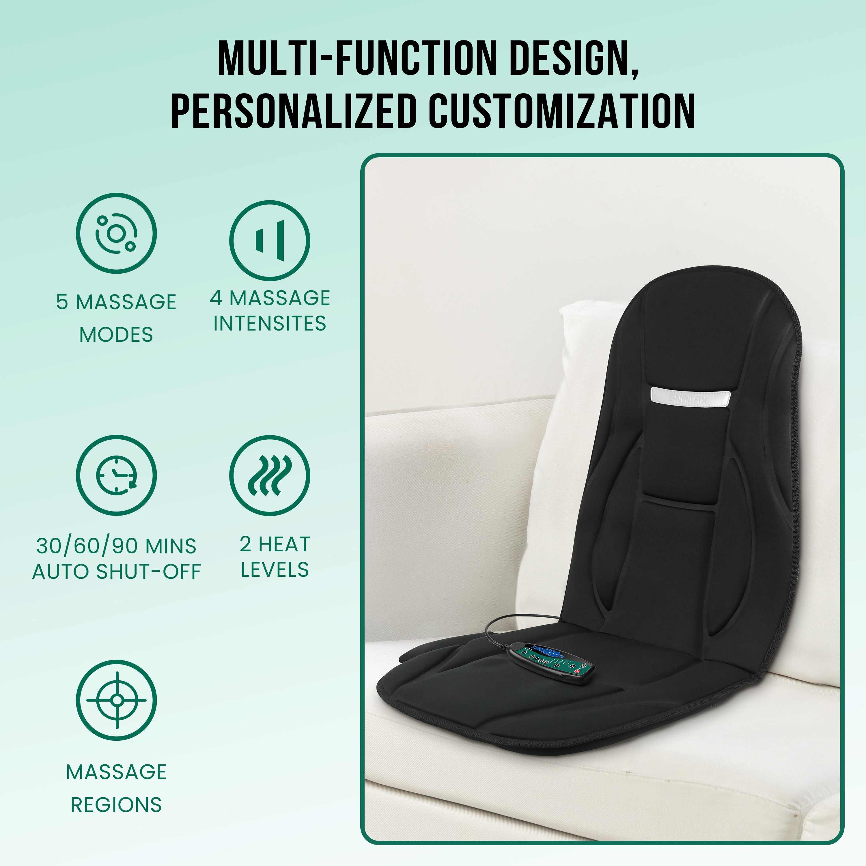 Vibration Back Massager Seat Cushion with Heat, 8 Motors, 5 Massage Modes, Chair Massager for Home & Office