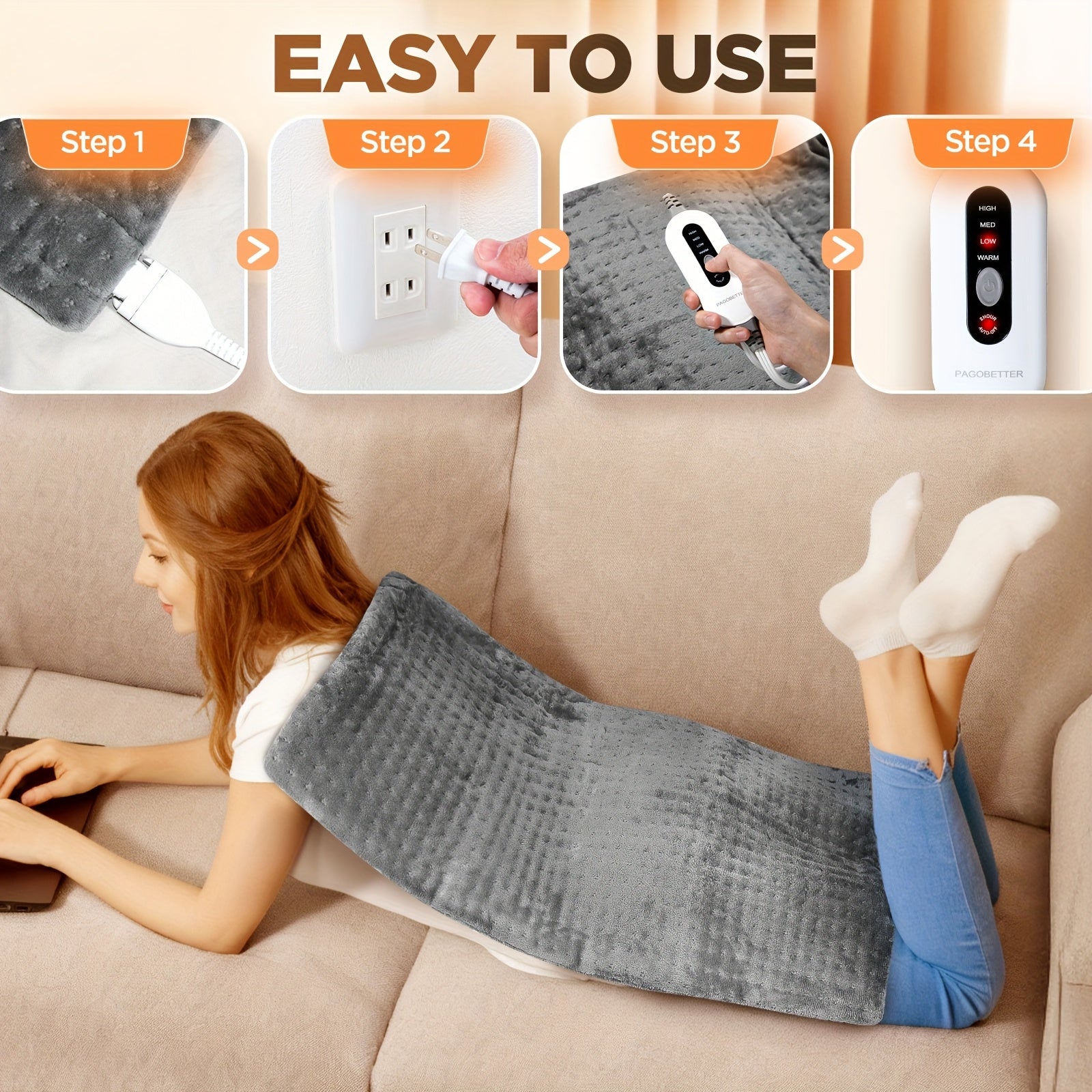 Electric Heating Pad for Back & Abdomen – Adjustable Heat, Auto Shut-Off