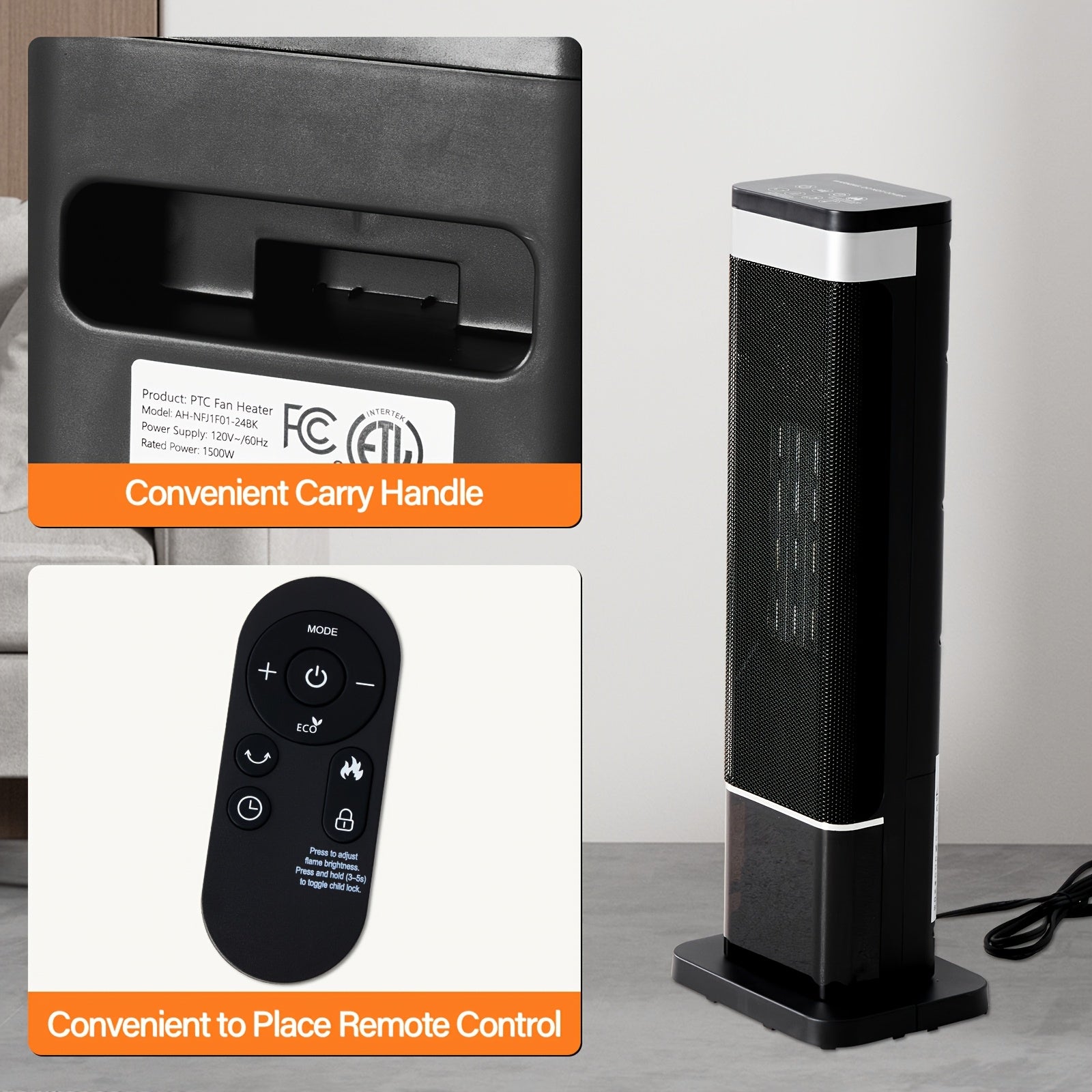 1500W Tower Space Heater for Indoor Use – Electric Heater with Remote Control, Thermostat & Timer