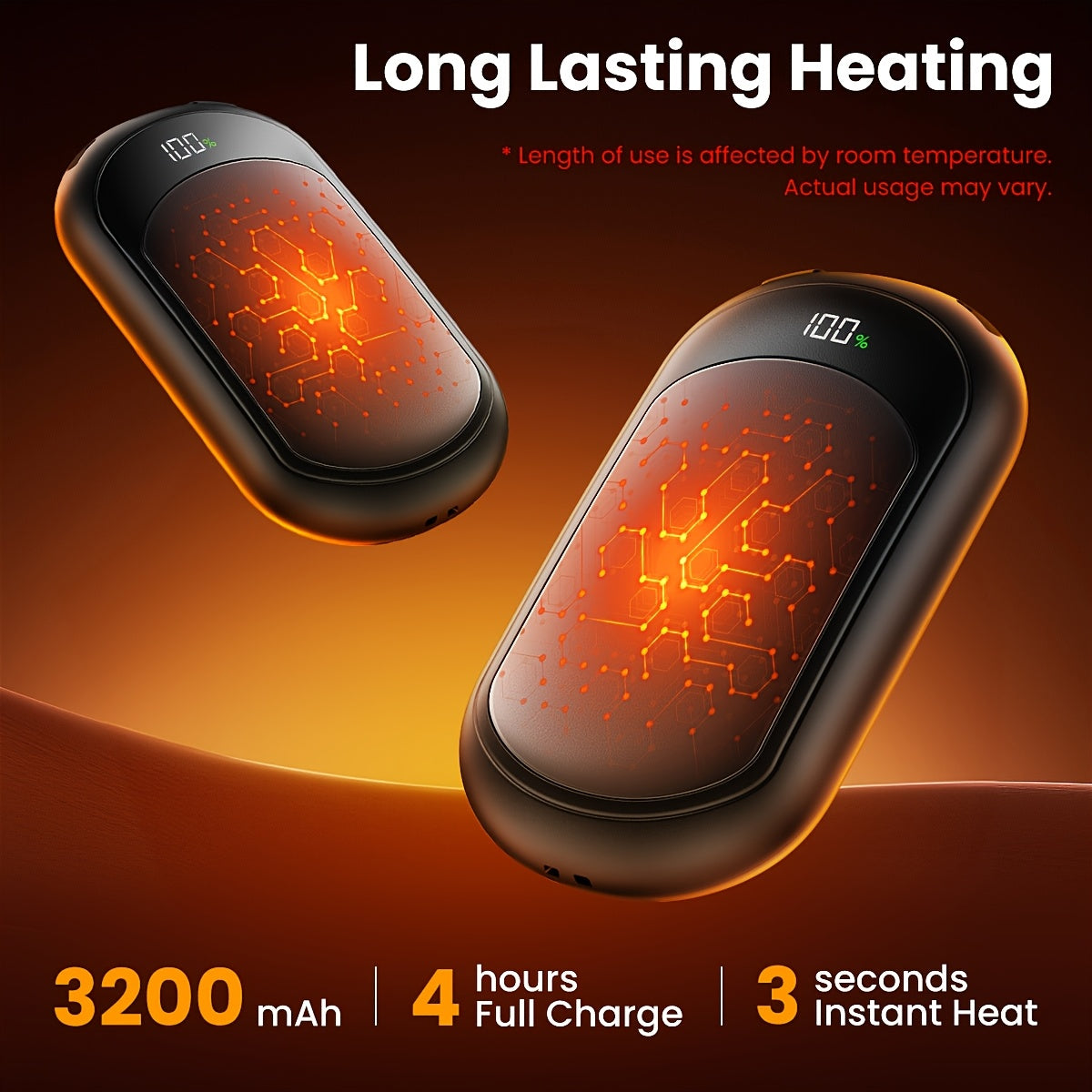 Rechargeable Magnetic Hand Warmers 2-Pack, Electric Pocket Heater, Dual-Sided Heating, 3 Temperature Modes