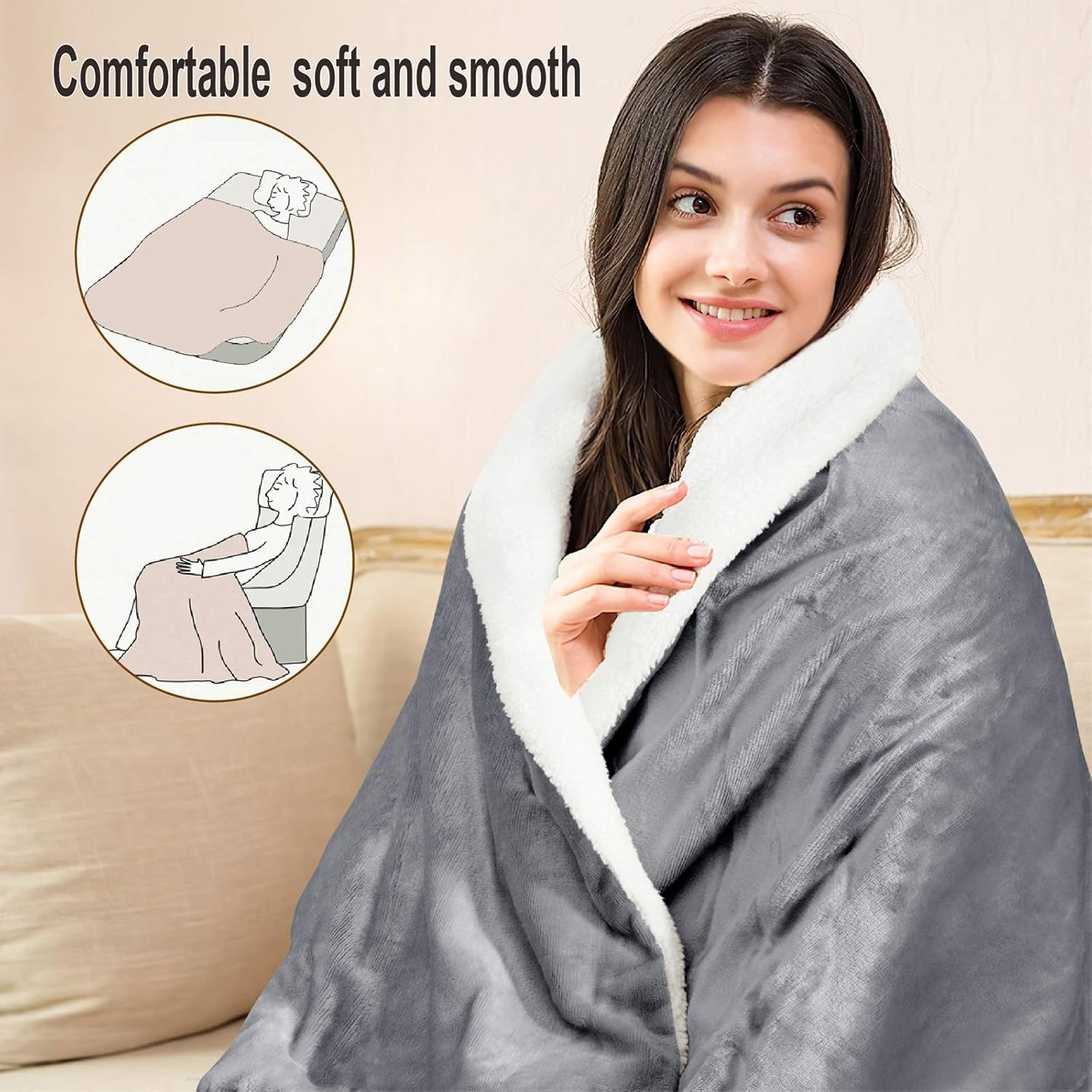 Electric Heated Throw Blanket – Temperature Control, Auto Shut-Off, Machine Washable