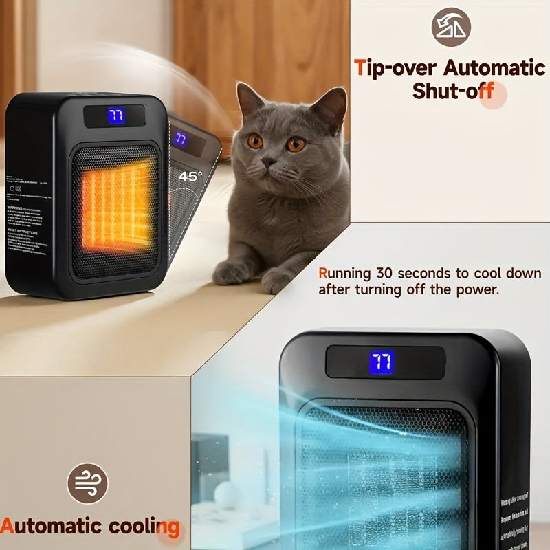 1500W Ceramic Space Heater for Indoor Use – Portable Electric Heater with Remote, Digital Display & Safety Protection