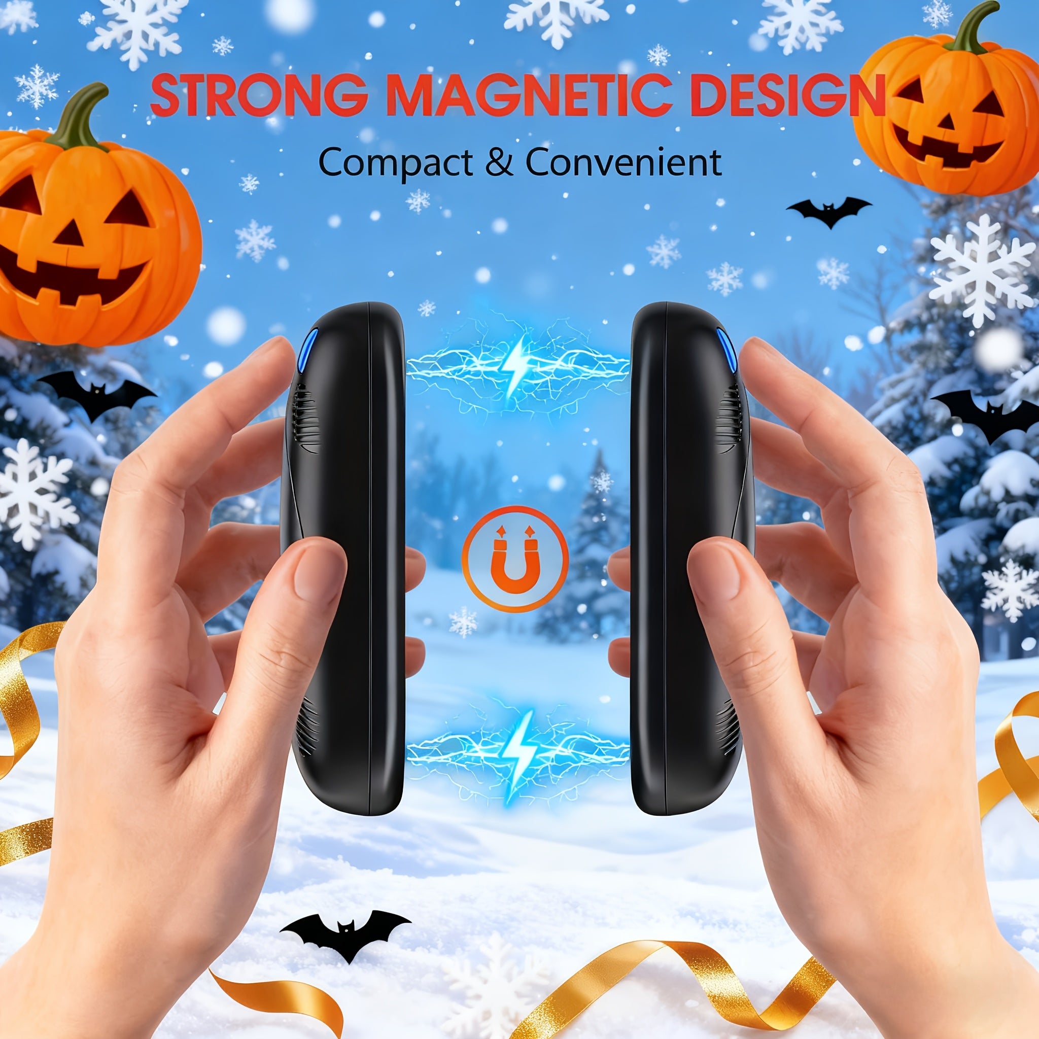 Rechargeable Magnetic Hand Warmer 2-in-1, Double-Sided Heating, 3 Temperature Levels, Portable Electric Hand Heater