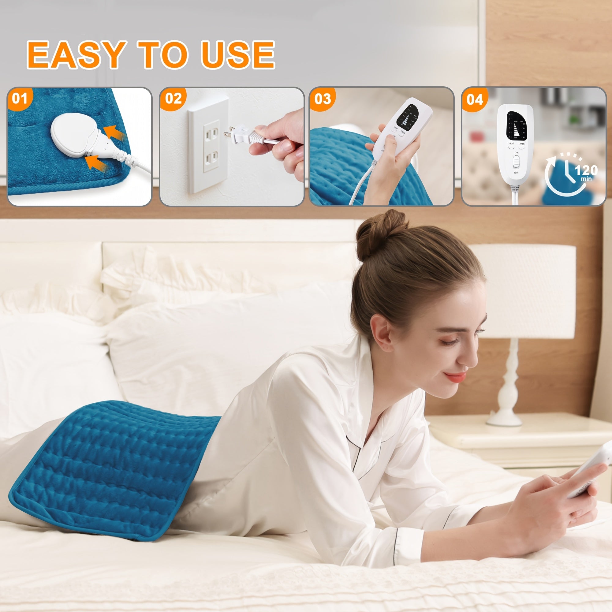 Extra Large Electric Heating Pad for Back & Body – 24×12 in, 6 Heat Levels, Dry & Moist Heat