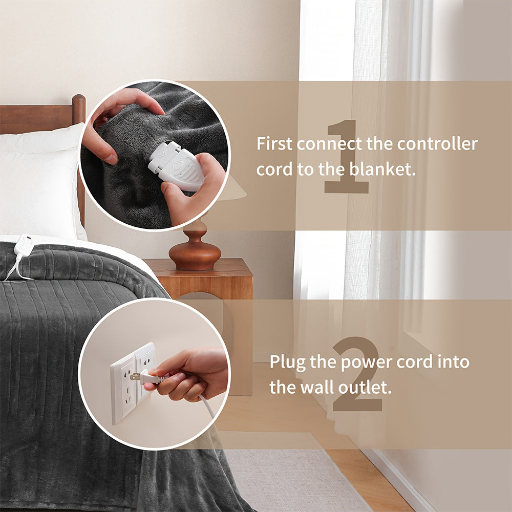 Extra Large Electric Heated Blanket – Dual Controller, Adjustable Heat, Washable