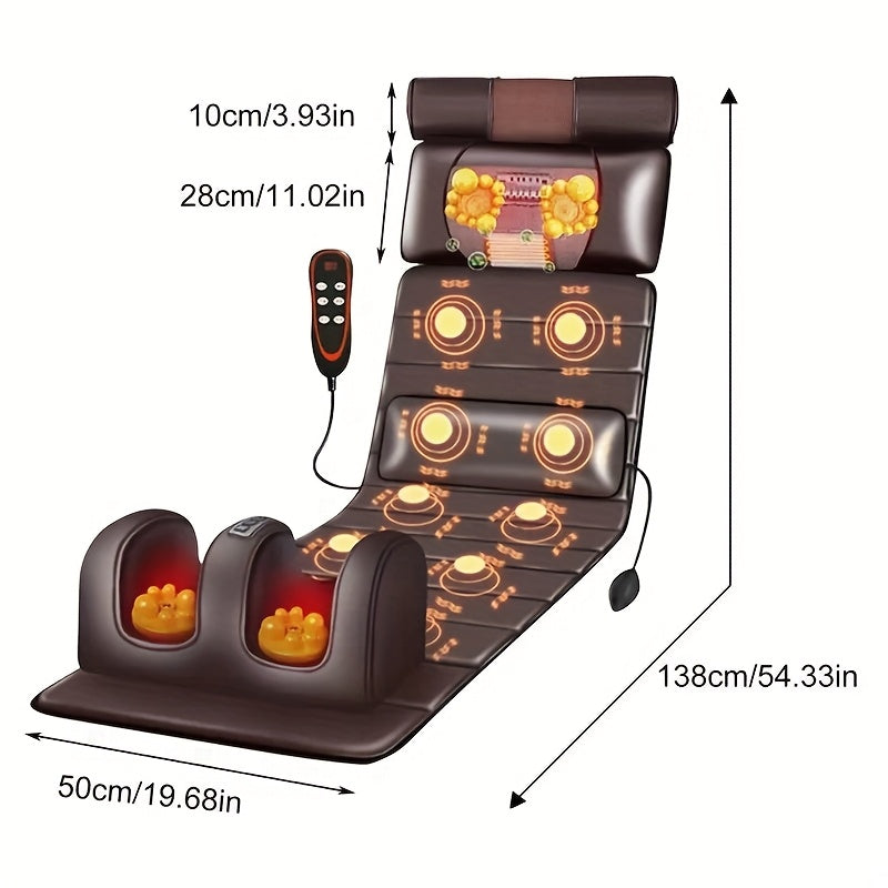 5-in-1 Full Body Massage Pad with Heat, Neck Back Waist & Leg Massage Zones, Foldable Massage Mat