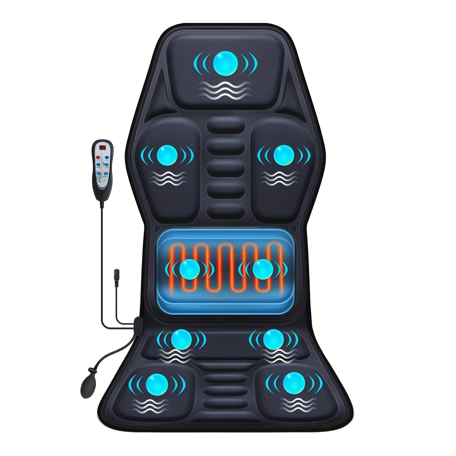 Heated Massage Chair Cushion with Lumbar Support, 9 Massage Modes, Plug-In Back & Seat Massager