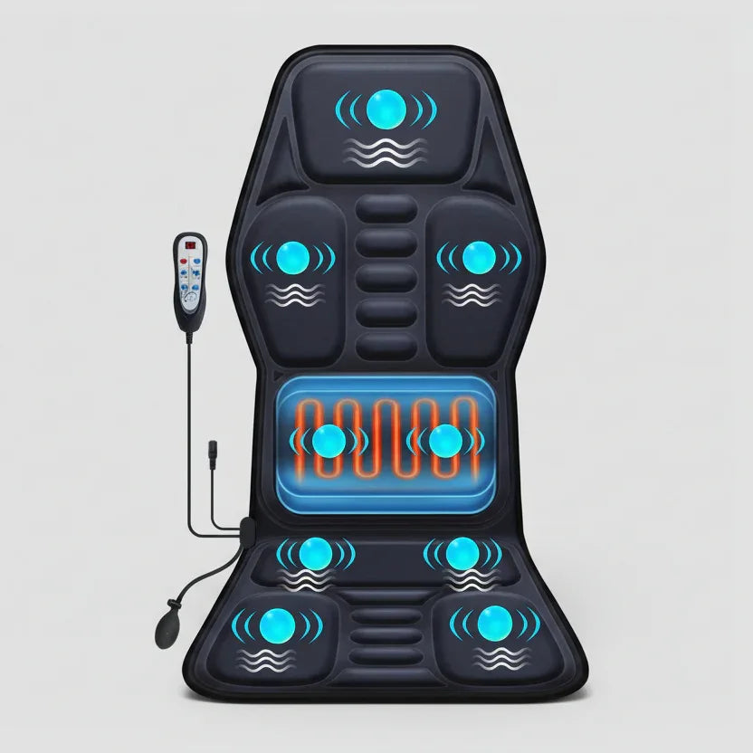 Heated Massage Chair Cushion with Lumbar Support, 9 Massage Modes, Plug-In Back & Seat Massager - Thermeva