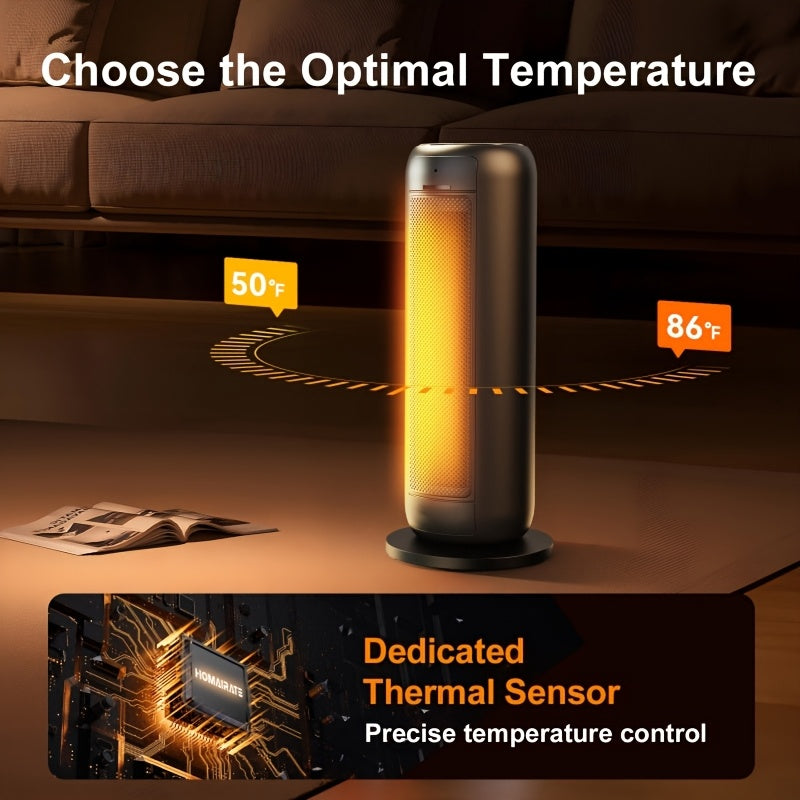 1500W PTC Electric Space Heater for Indoor Use – Portable Heater with Oscillation, Timer & Tip-Over Protection