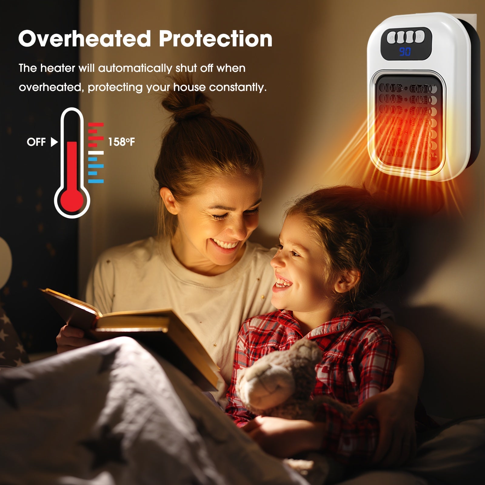 Wall-Mounted Electric Space Heater for Indoor Use – Adjustable Thermostat, Timer & LED Display